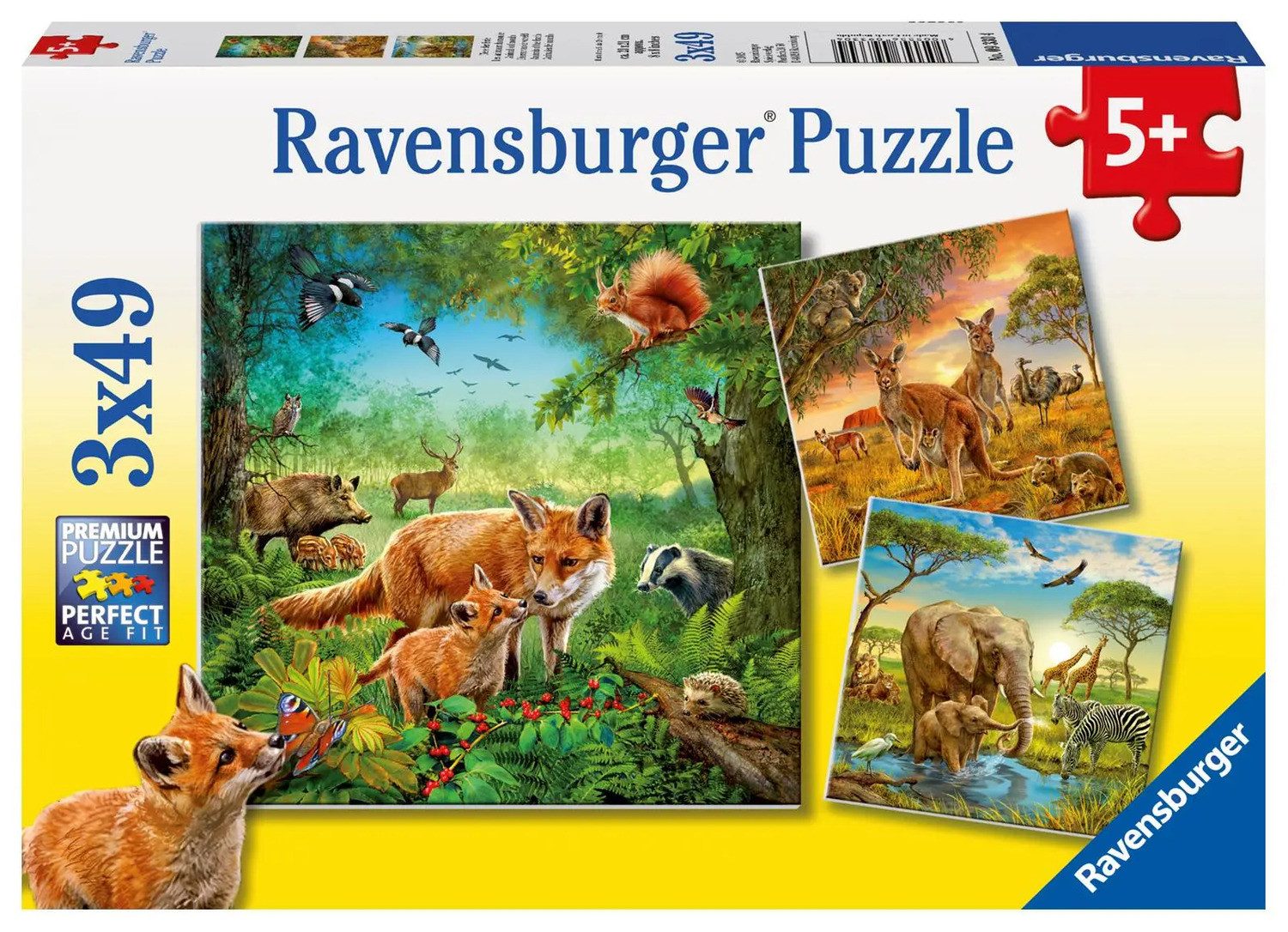 Ravensburger Puzzle Tiere der Erde Puzzle 3 x 49 Teile, 49 Puzzleteile günstig online kaufen