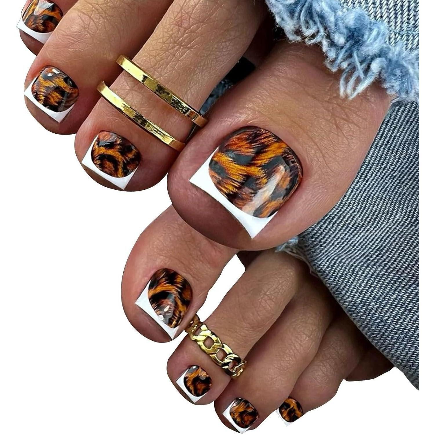 LuxusKollektion Kunstfingernägel Künstliche Zehennägel 24 Stück kurz quadratisch buntes Muster