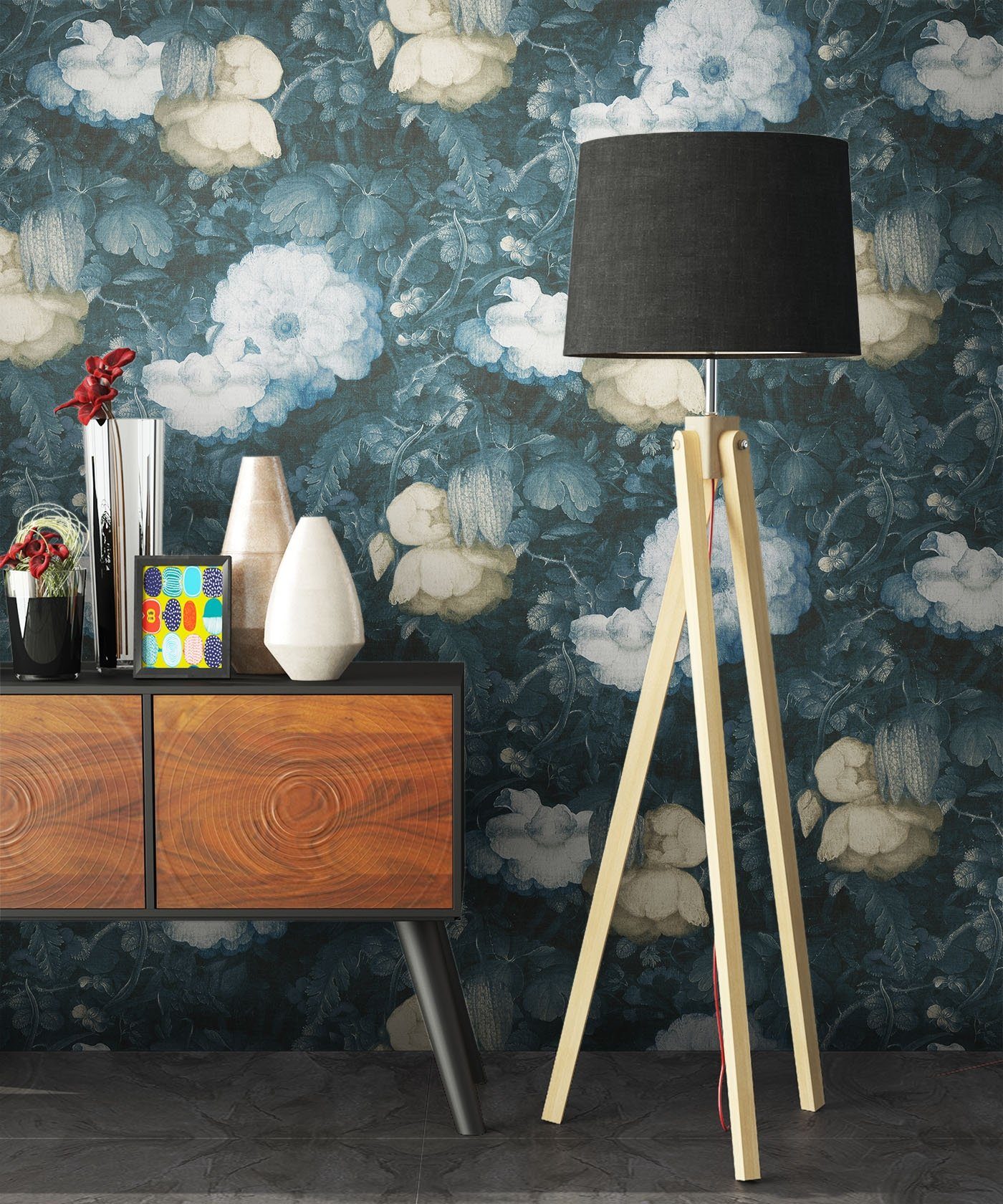 Newroom Vliestapete, Blumentapete Blau Wallpaper Floral günstig online kaufen