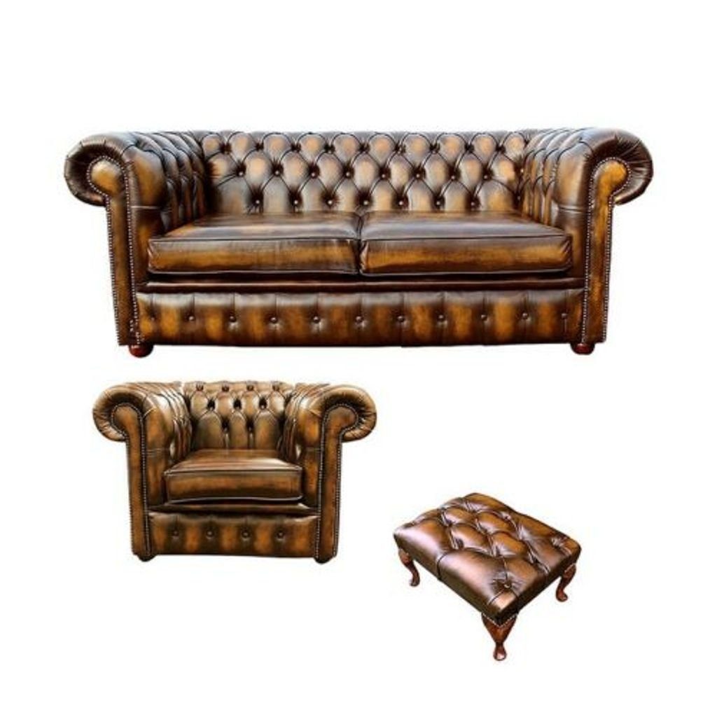 JVmoebel Polster Sofagarnitur Chesterfield-Sofa, Chesterfield 2+1 Couch Textil Leder Polster Sofa