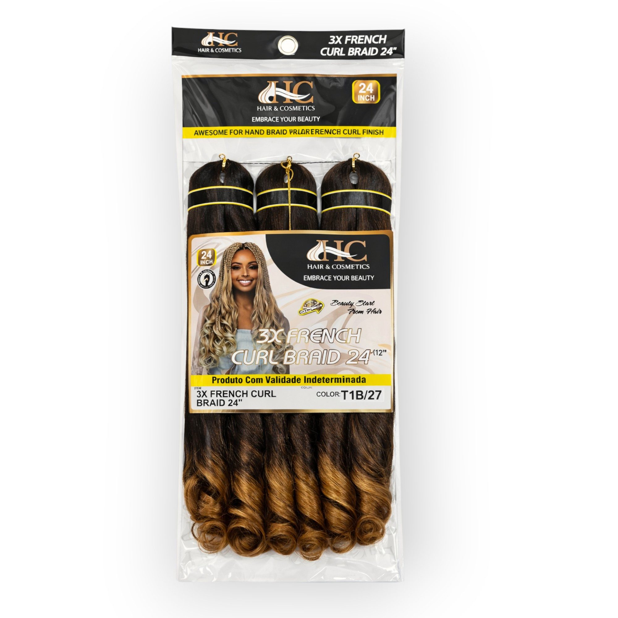 HC Kunsthaar-Extension 3X FRENCH CURL 24" (60cm), Crochet Braid 250g, Voluminös, Lockig, Hitzebeständig, Weich, Natürlich, Vielseitig