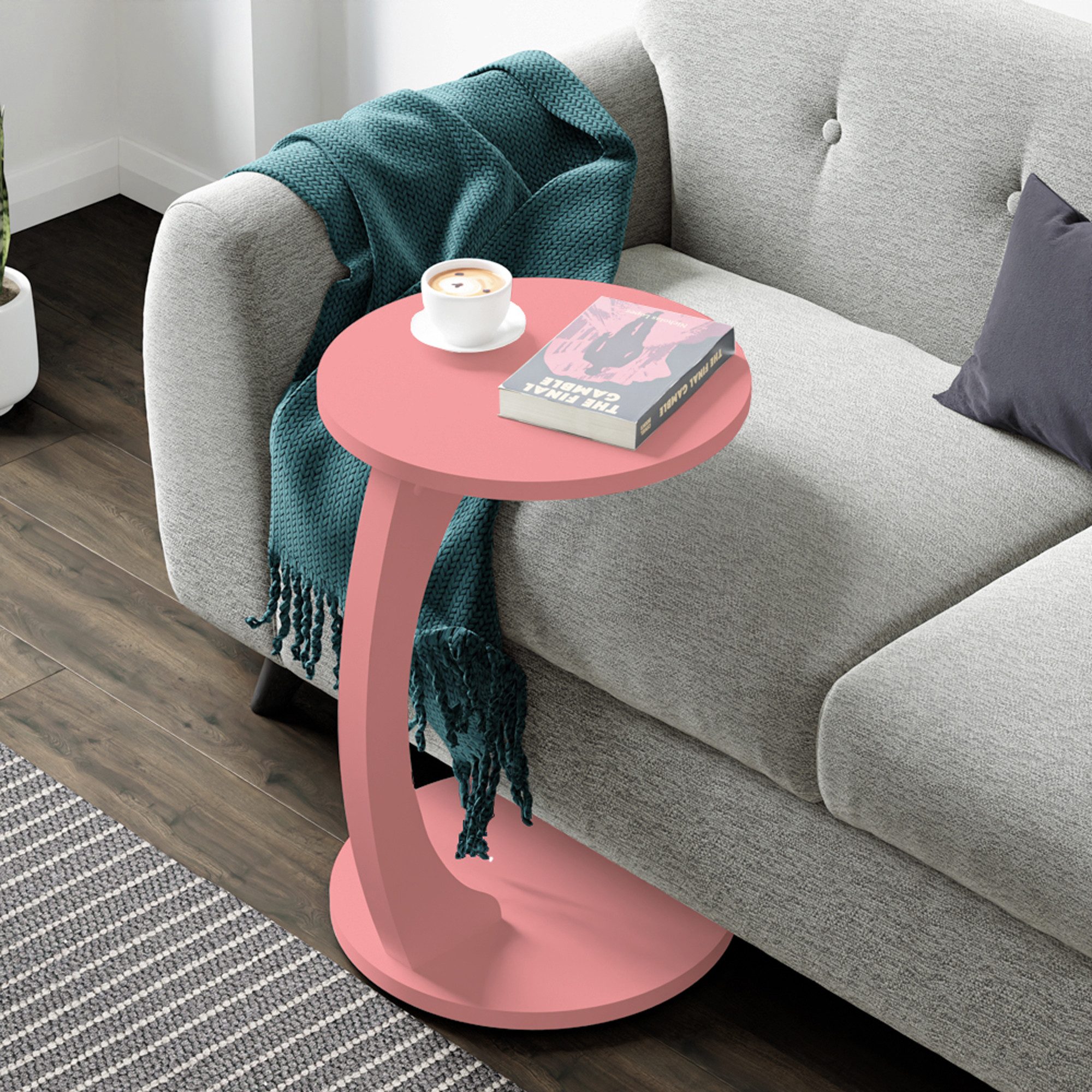 en.casa Beistelltisch, »Holeby« C-Form mit 4 Rollen rund 56 x Ø 38 cm Rosa günstig online kaufen
