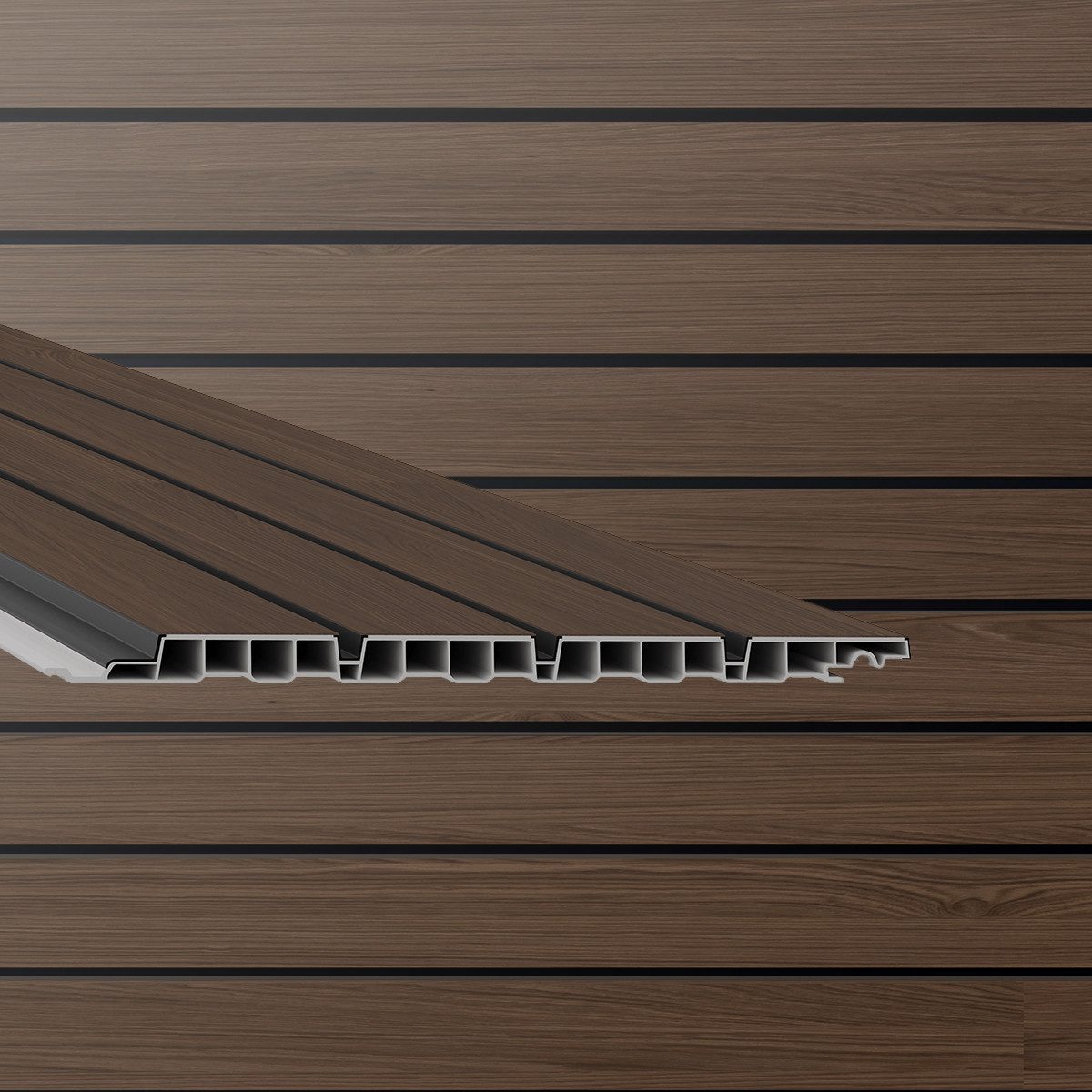 Vinylit Verkleidungspaneel vinyPlus Quattro Rhombus Profil 2x 6 m 3,6 qm turner oak toffee, BxL: 33,30x600,00 cm, 1,99 qm, (Bund mit 2 Paneele, 3,99 qm) Geringer Wartungsaufwand, UV-beständige Dekorfolie, Rhombusoptik