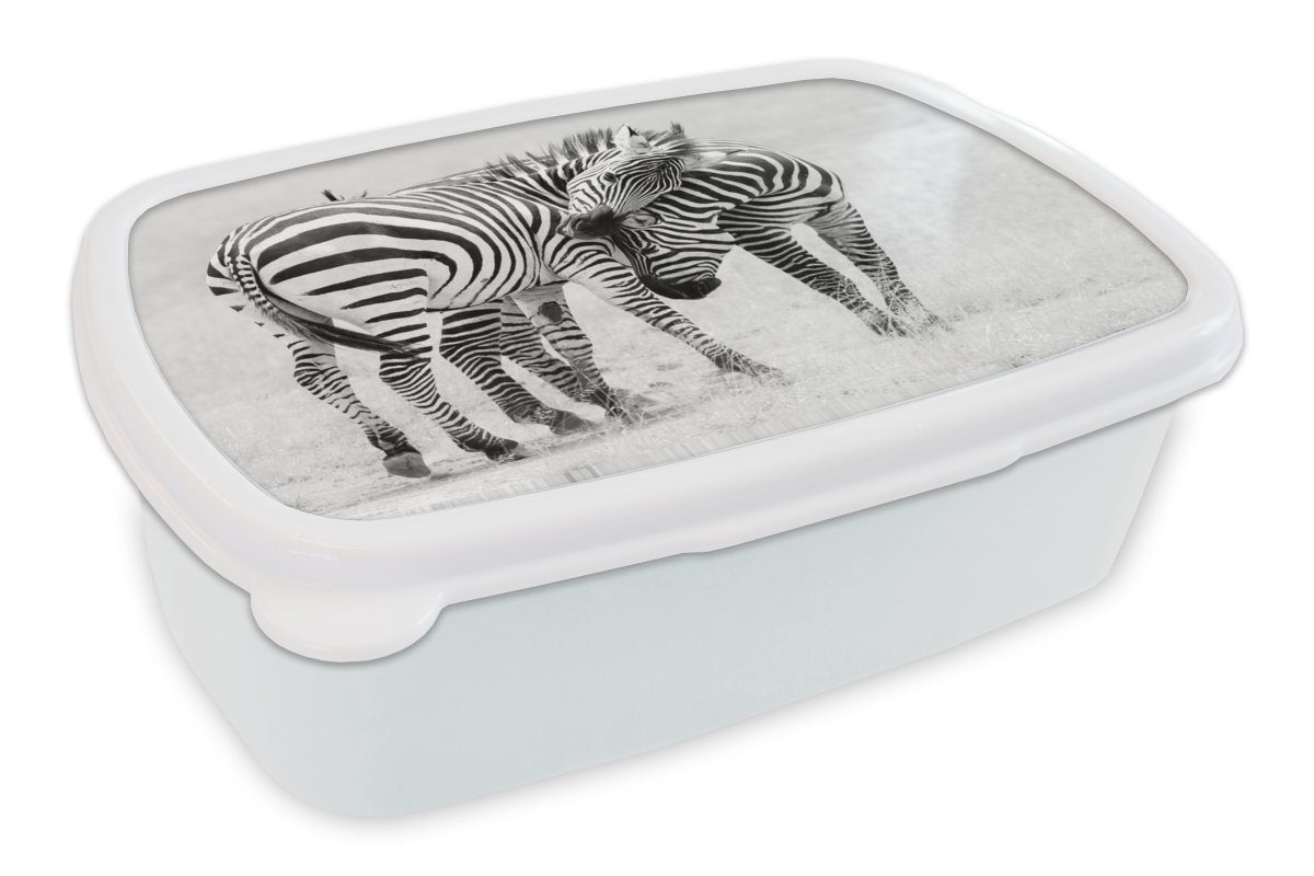 MuchoWow Lunchbox Zebra - Tiere - Natur - Safari, Kunststoff, (2-tlg), Brotbox für Kinder und Erwachsene, Brotdose, für Jungs und Mädchen weiß