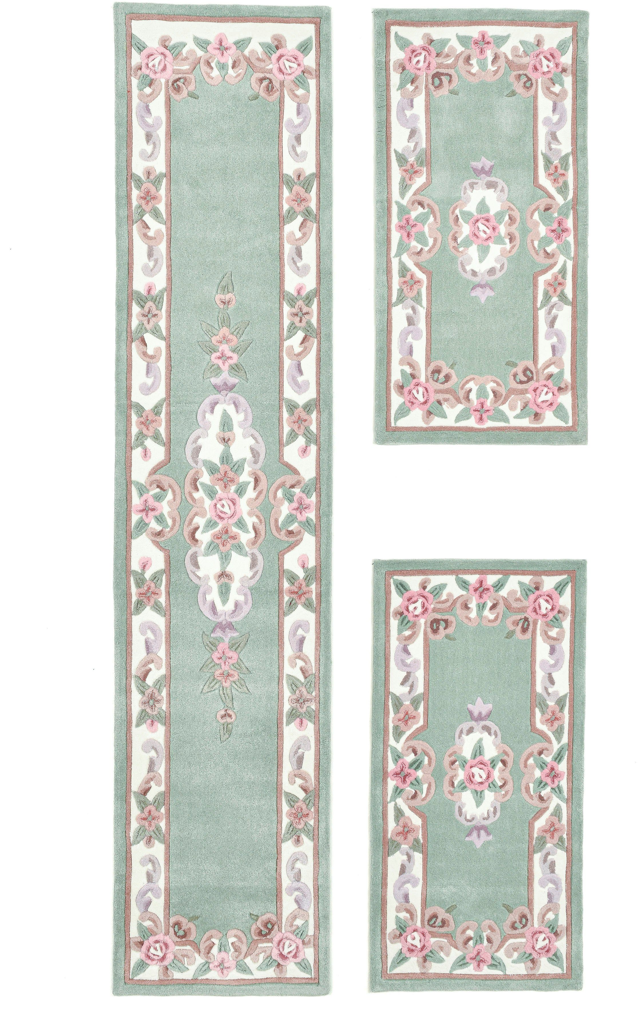 THEKO Bettumrandung Ming, Höhe 14 mm, (3-tlg), Bettvorleger, Läufer-Set, hochwertiges Acrylgarn, florales Design