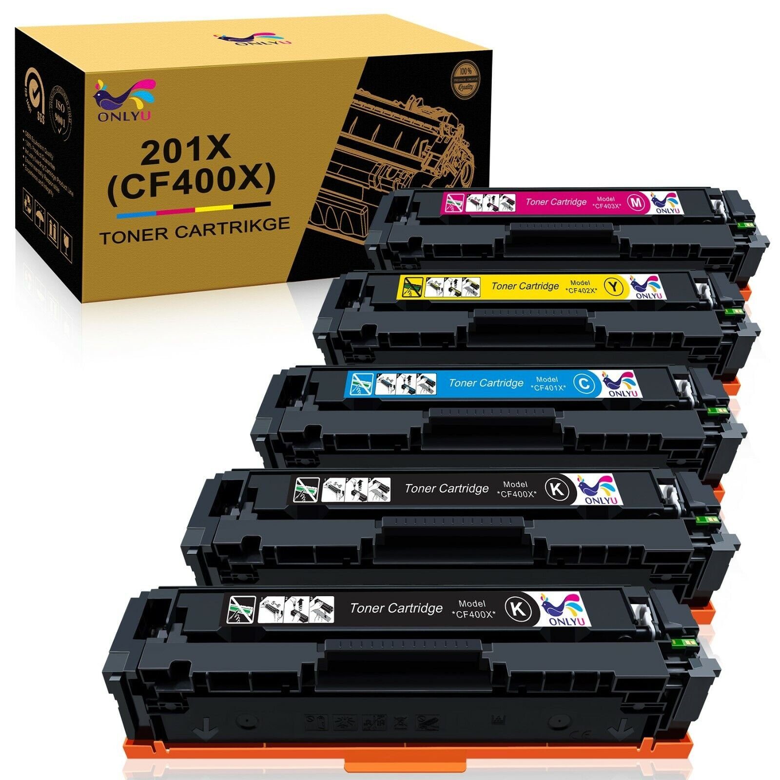 ONLYU Tonerkartusche 5er-Pack Kompatible für HP 201X CF400X, (Schwarz Cyan Gelb Magenta), Color Laserjet Pro MFP M277dw M277n M274n M277 M252dw M252n