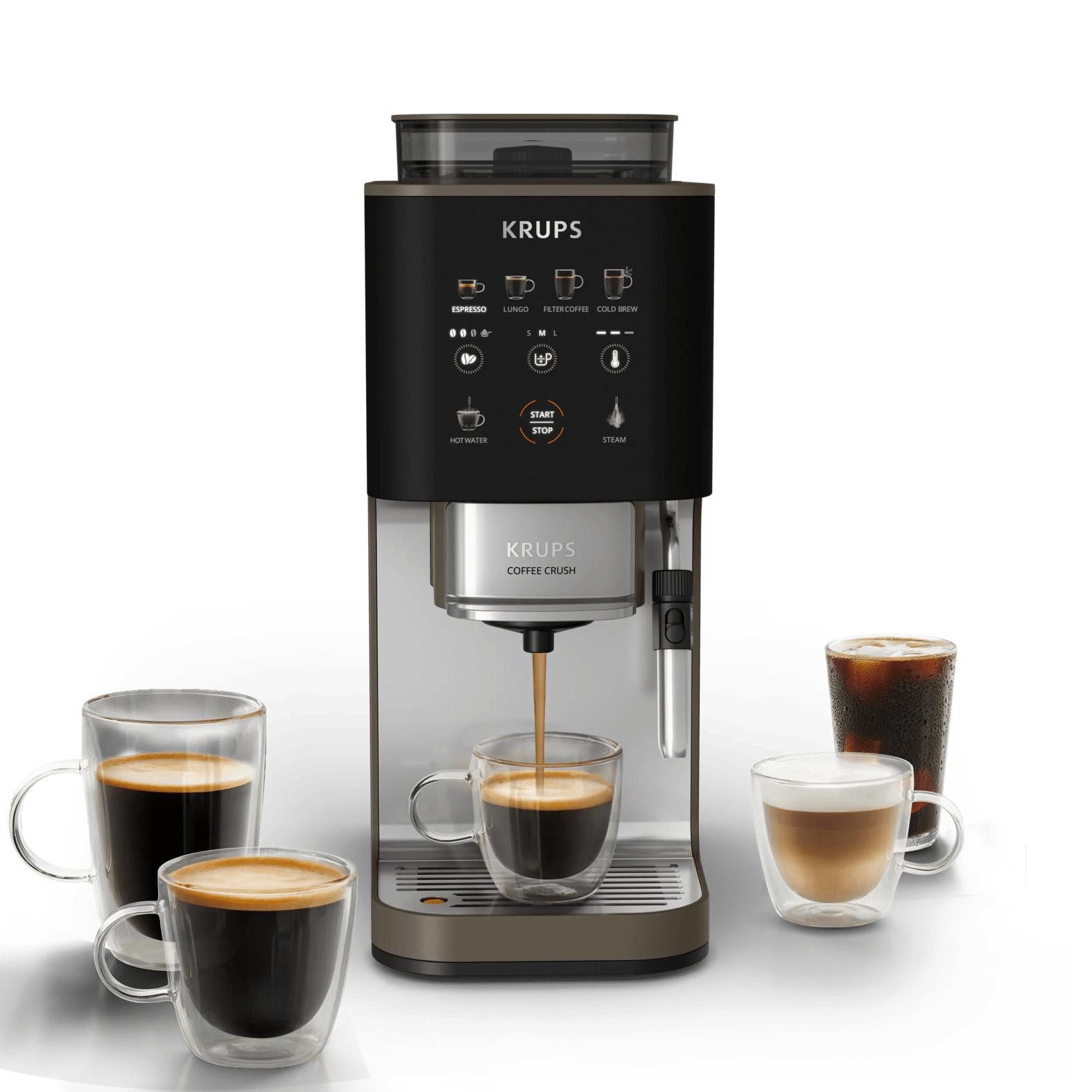 Krups Kaffeevollautomat KRUPS Coffee Crush Experience SA403BE0, 5-stufiges Stahlmahlwerk & Touch-Bedienung