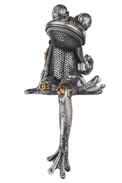 Brillibrum Dekofigur Zahnrad Design Steampunk Frosch Deko Skulptur aus Polyresin Dekofigur Industrial Style Silber Statue ausgefallenes Kunstobjekt Wohnzimmerdeko Kunst