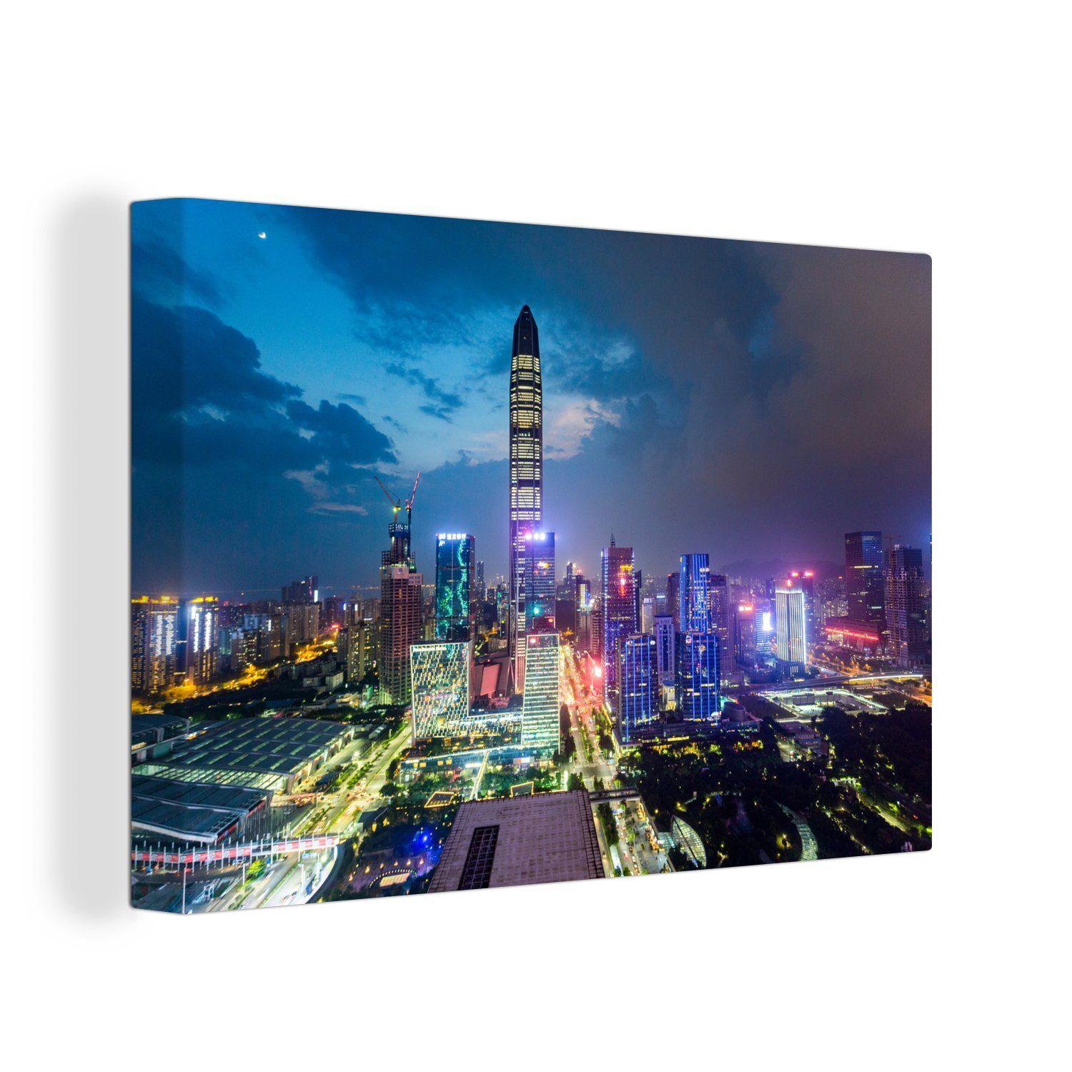 OneMillionCanvasses® Leinwandbild Farbenprächtiger Himmel über Shenzhen, (1 St), Wandbild Leinwandbilder, Aufhängefertig, Wanddeko, 30x20 cm