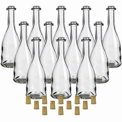 gouveo Trinkflasche 12er Set Glasflaschen 200 ml “Rustica” mit Korken - Korken-Flasche, Spitzkorken