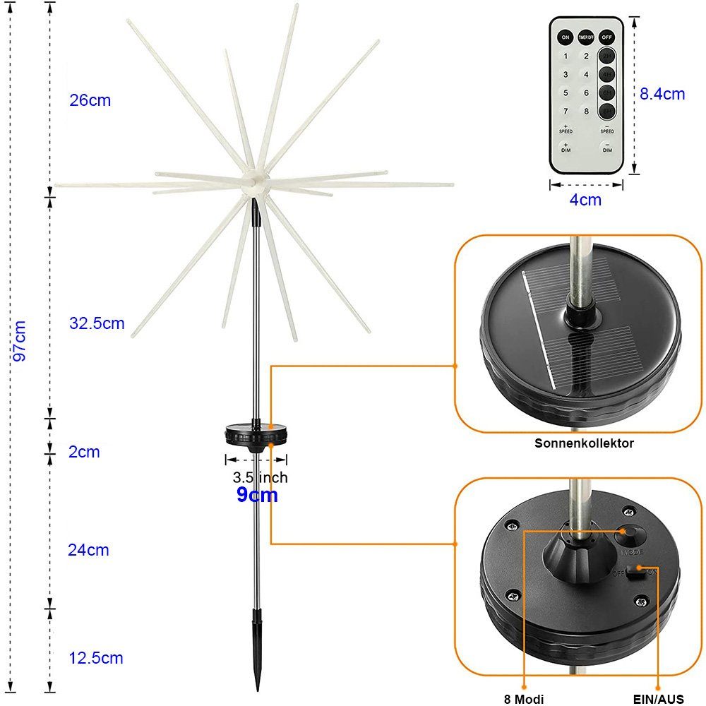 Outdoor mit Meteor Garten Lights, Timer, für Rosnek Feuerwerk Deko, Landschaft Solar, Weg LED-Lichterkette Wasserdicht, IP65 Fernbedienung Mehrfarbig