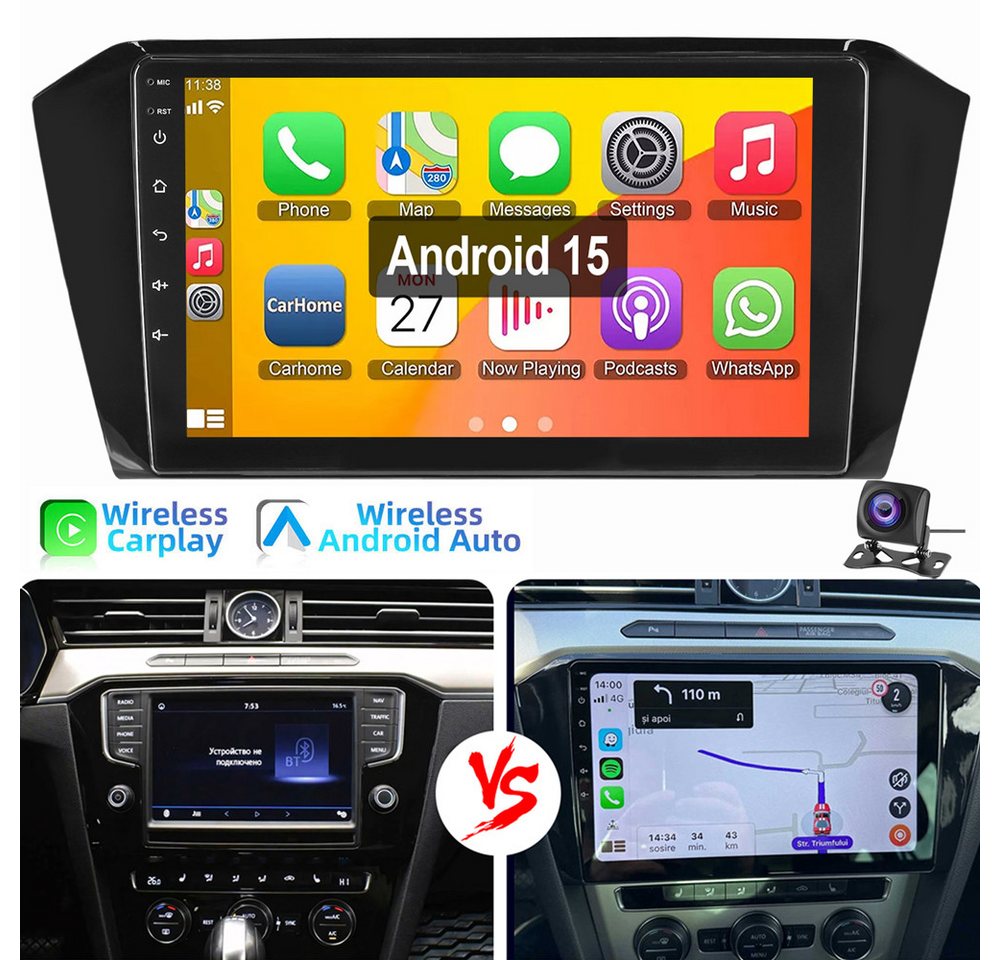 ESSGOO 10,1" Für VW Passat B8 2015-2021 Carplay Android 15 GPS EQ Autoradio (RDS, Digitalradio (DAB), FM, AM, Carplay Android Auto Navi WIFI Mirror Link SWC RDS)