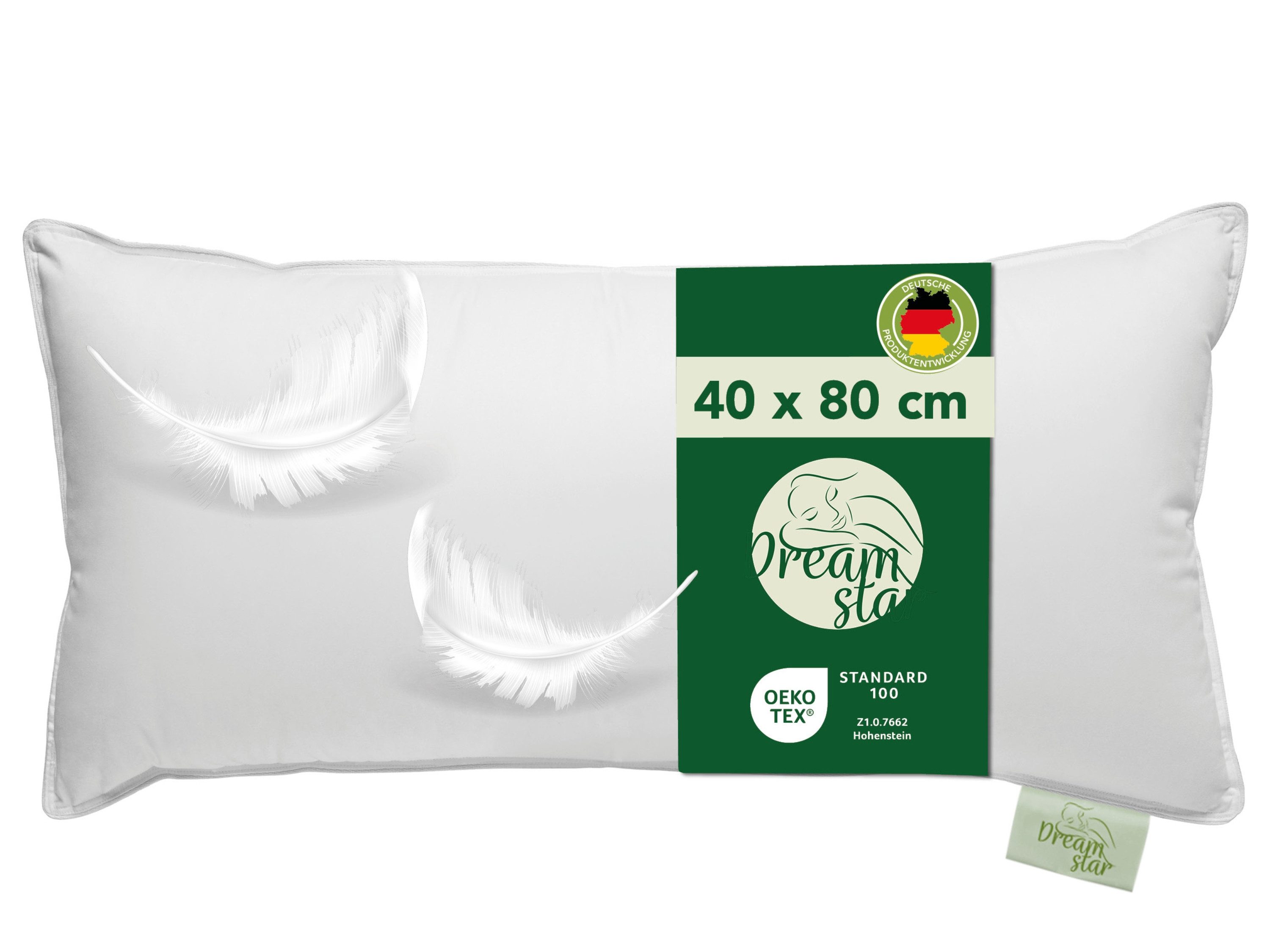 Dreamstar 3-Kammer-Kopfkissen Daunenkissen 40x80 & Daunenkopfkissen 80x80, entwickelt in Deutschland, Füllung: weiße, neue Daunen & Federn Klasse I, 60% Daunen/ 40% Federn (Außen), 100% Federn (Innen), Bezug: 100% Baumwolle, Seitenschläfer, Bauchschläfer,