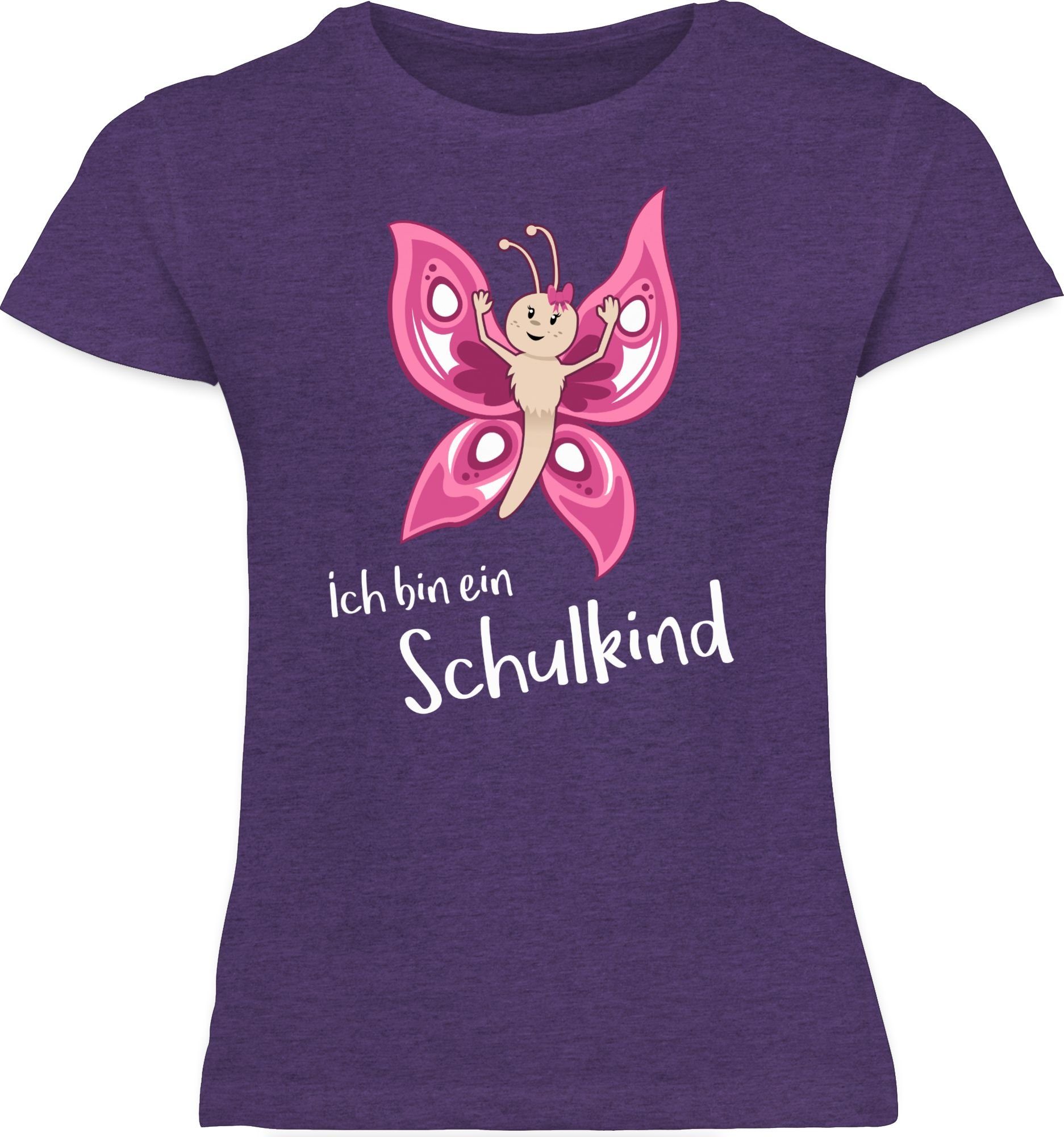 T-Shirt Schmetterling Lila Shirtracer Einschulung Mädchen Ich ein 3 Meliert bin Schulkind
