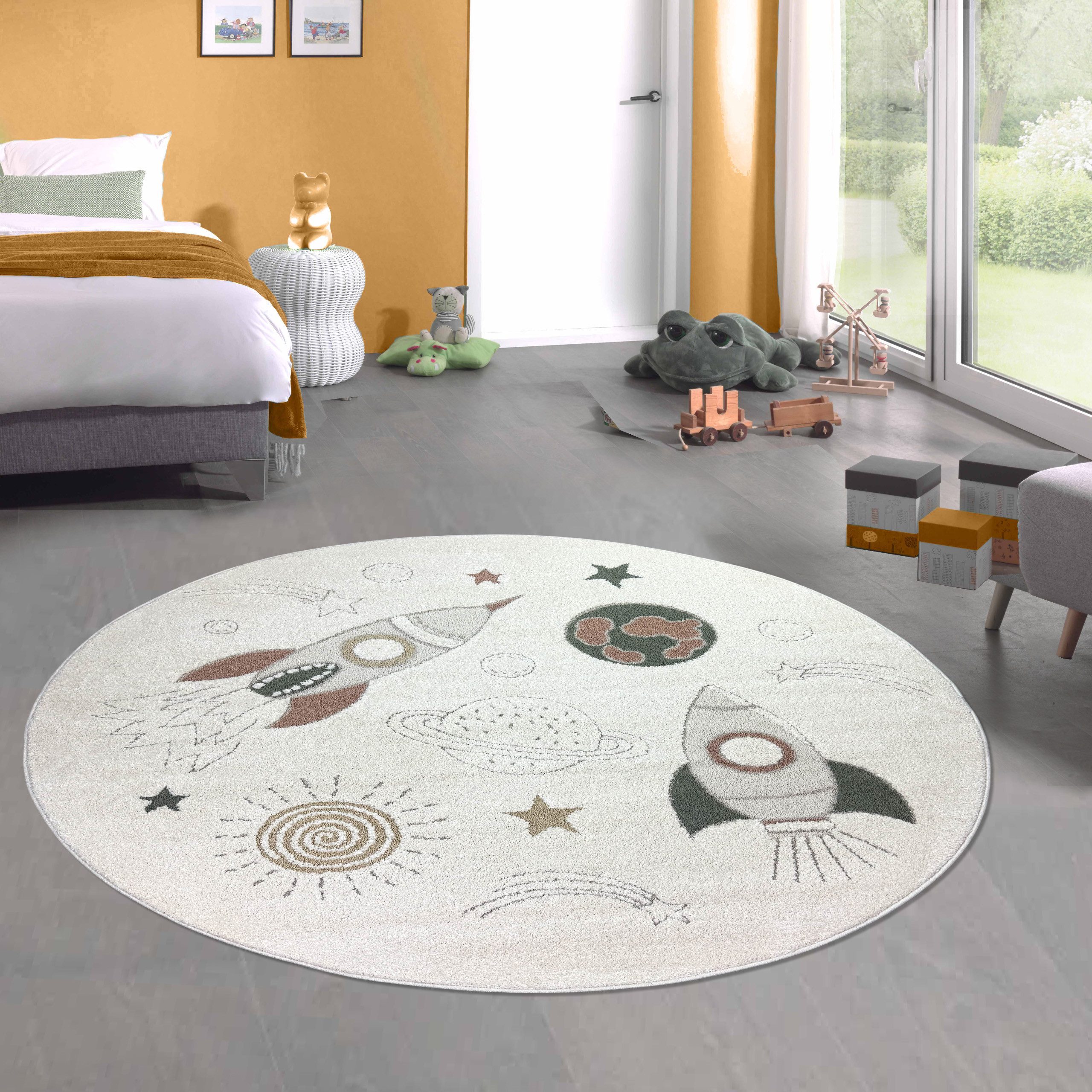 Carpetia Kinderteppich Modern Spielteppich, rund, Höhe: 14 mm, Hoch-Tief 3D Effekt Pflegeleicht Allergikergeeignet