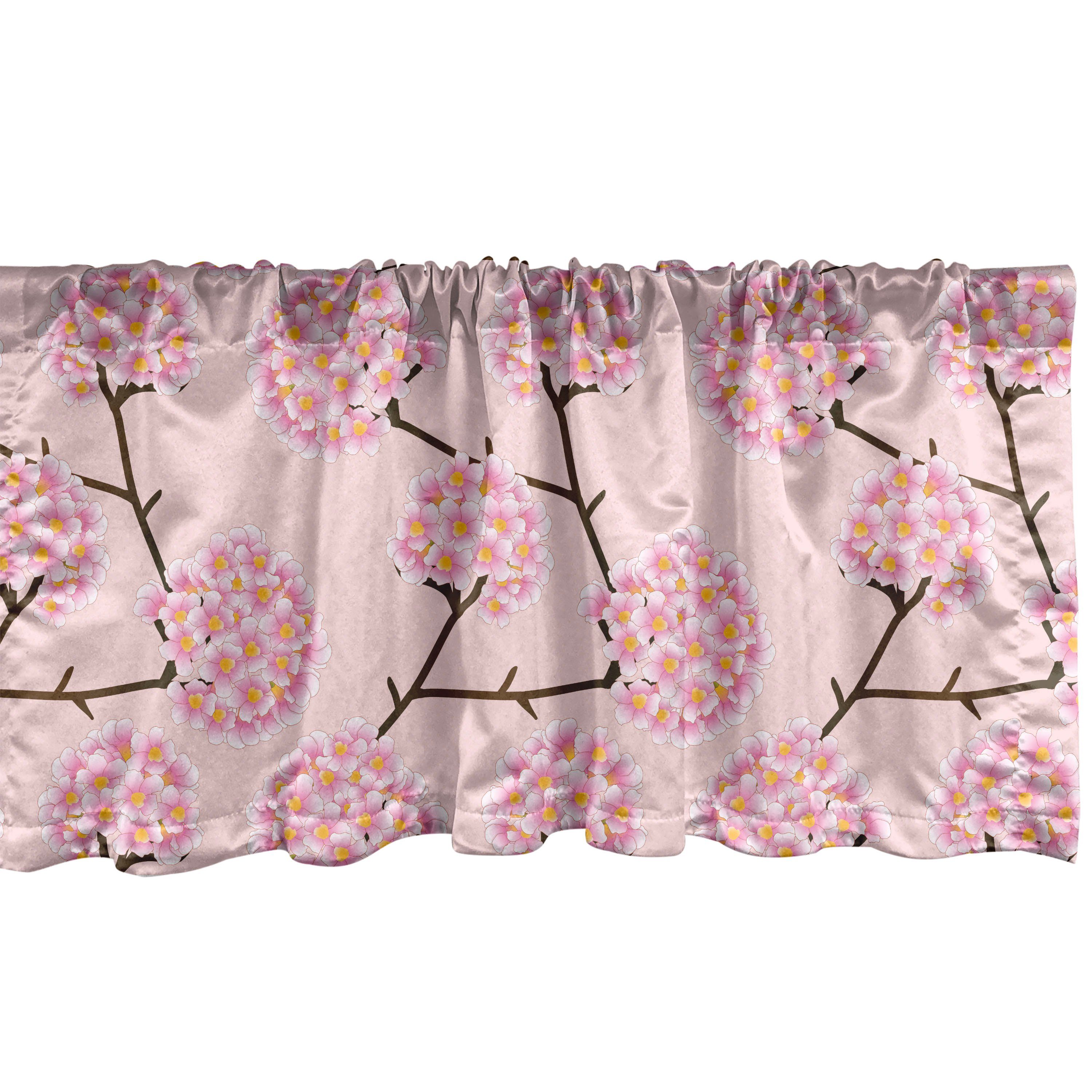 Scheibengardine Vorhang Volant für Küche Schlafzimmer Dekor mit Stangentasche, Abakuhaus, Microfaser, Blumen Hydrangea-Blumen