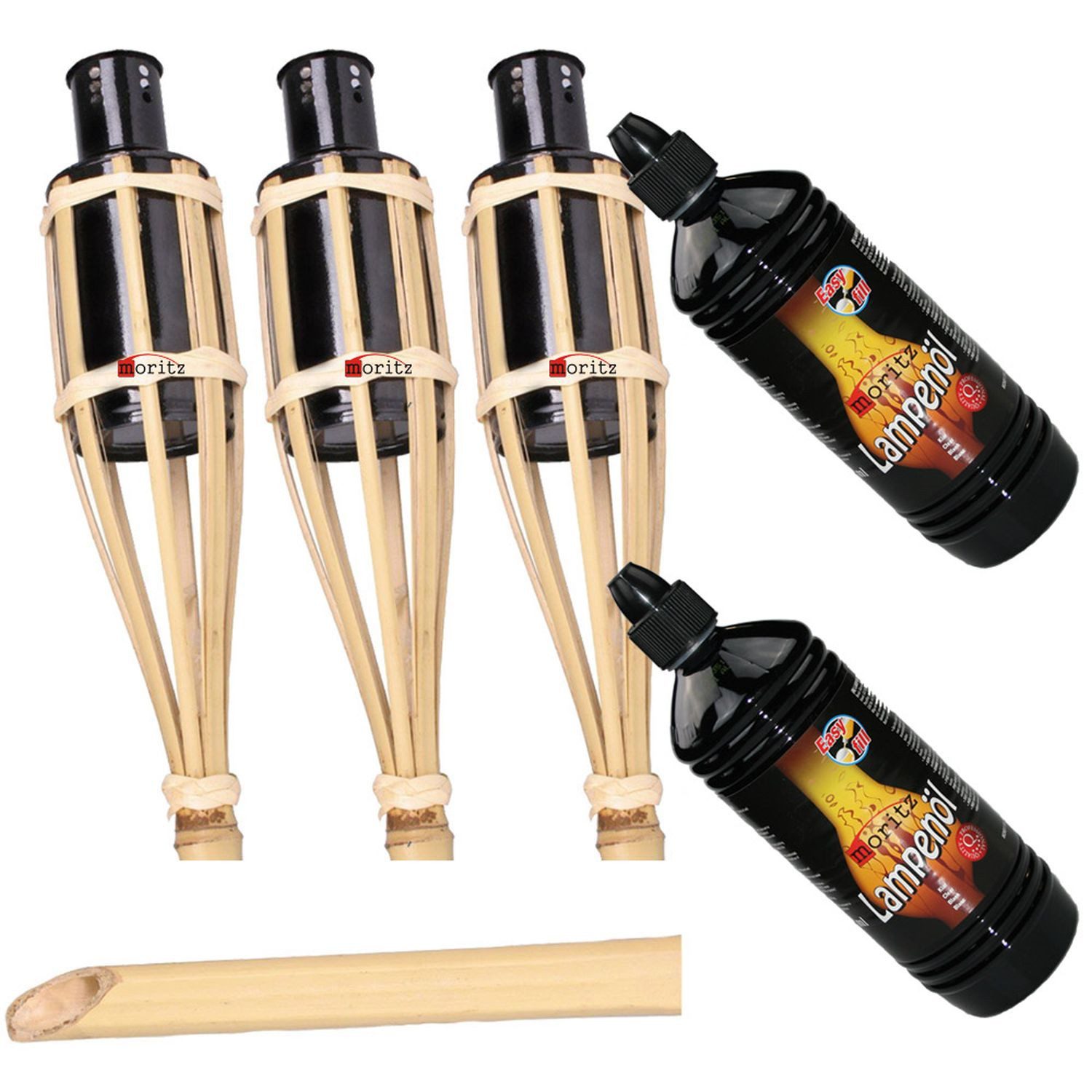 Moritz Dekoobjekt 3x Fackeln 90 cm + 2 Liter Lampenöl, Outdoor Fackel für Garten Gartendeko Ölfackel Bambusfackeln