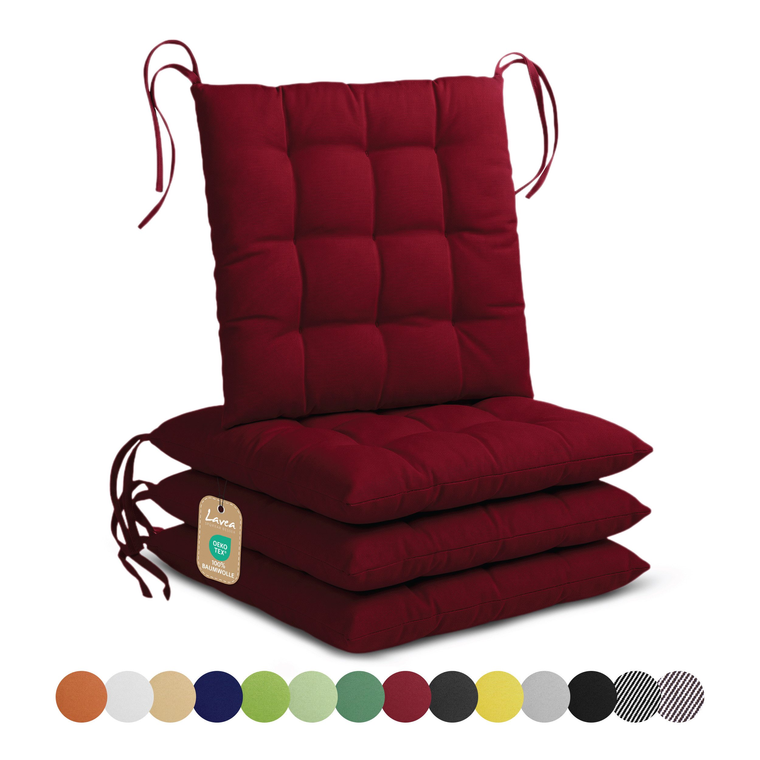 Lavea Stuhlkissen Lavea® Sitzkissen & Stuhlkissen 40x40 cm – 4er/8er Set, 40x40x3 cm, mit Stoffbändern, Indoor & Outdoor, für Garten & Balkon