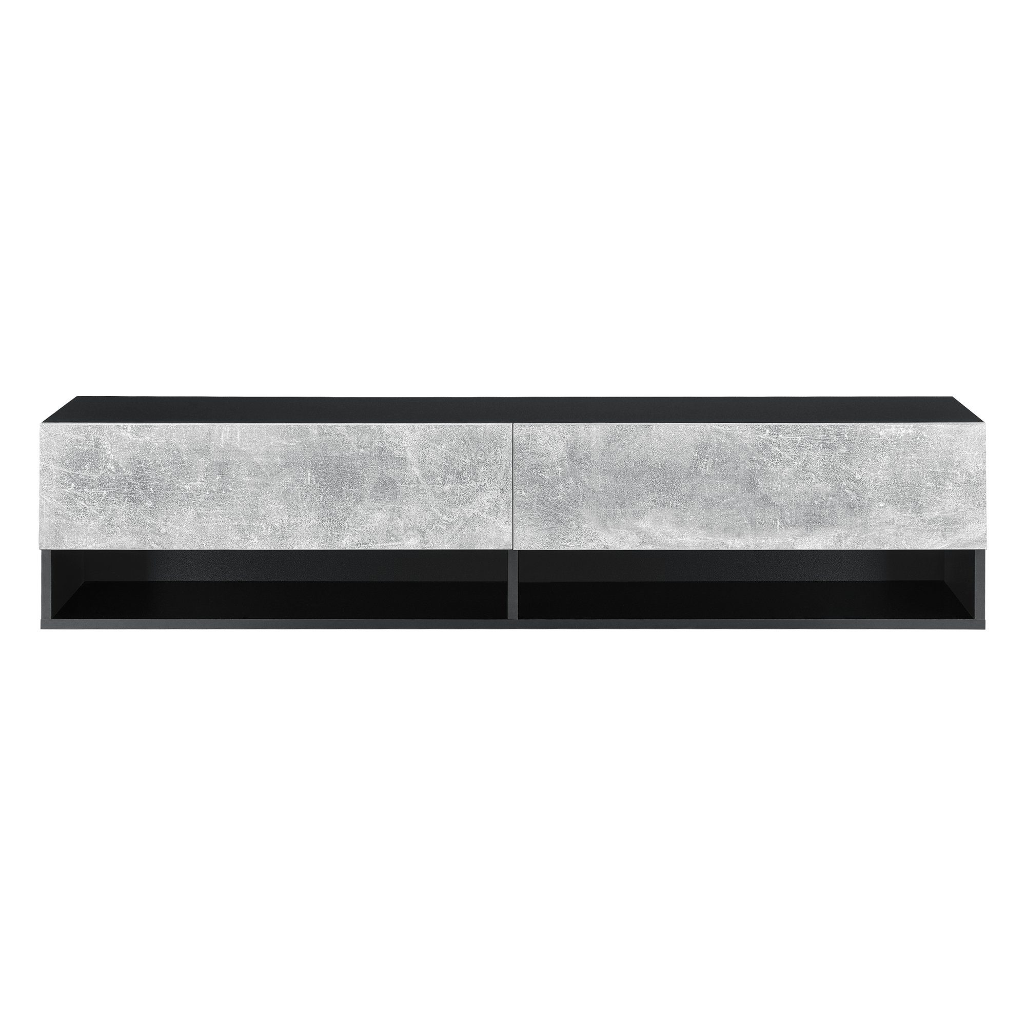 en.casa Hängeschrank Halmstad Ablagefächer Lowboard - betonfarben zwei cm schwarz / Schwarz 140 TV Betonoptik