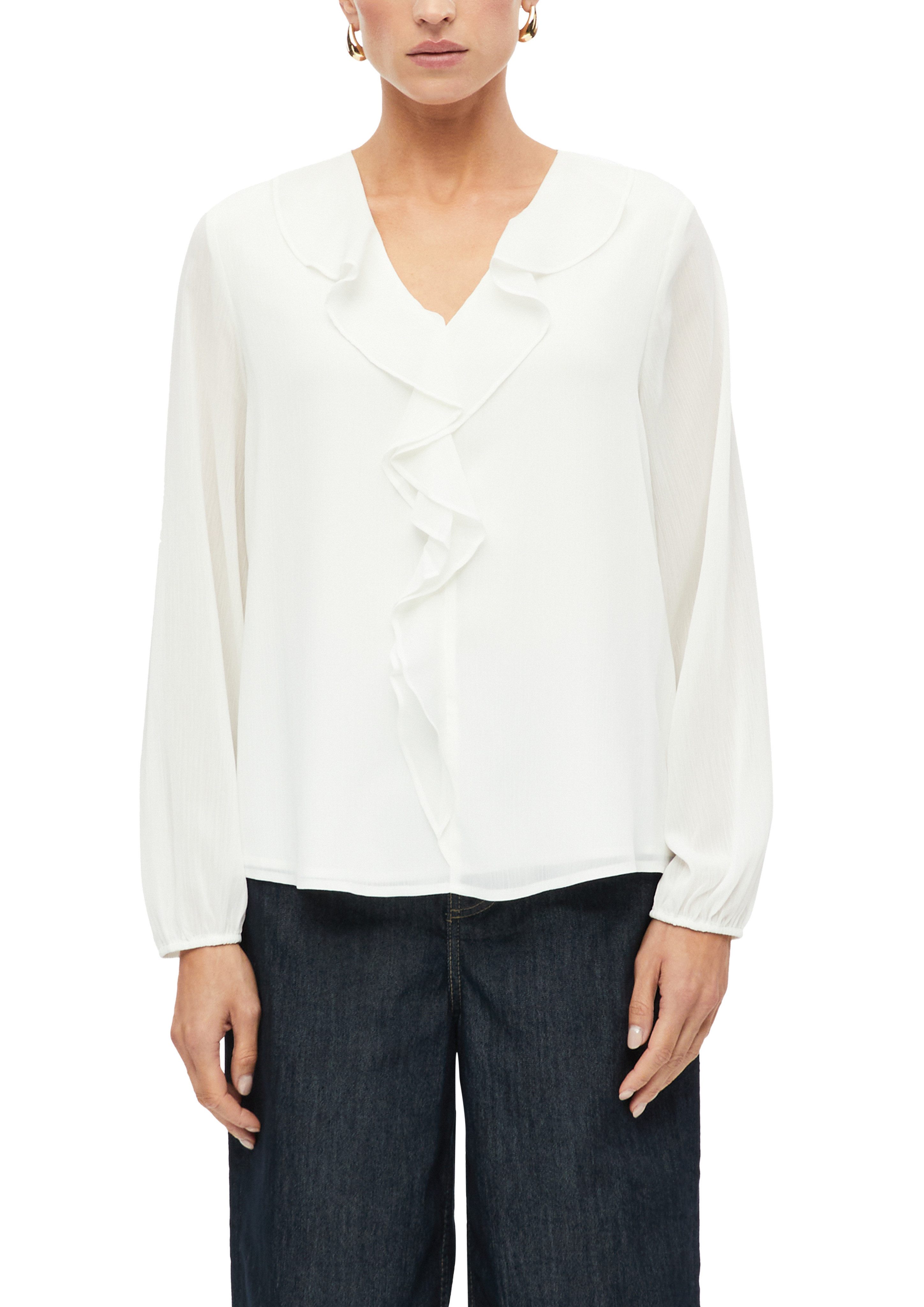 s.Oliver BLACK LABEL Langarmbluse Sommerbluse mit Volants und transparenter Optik