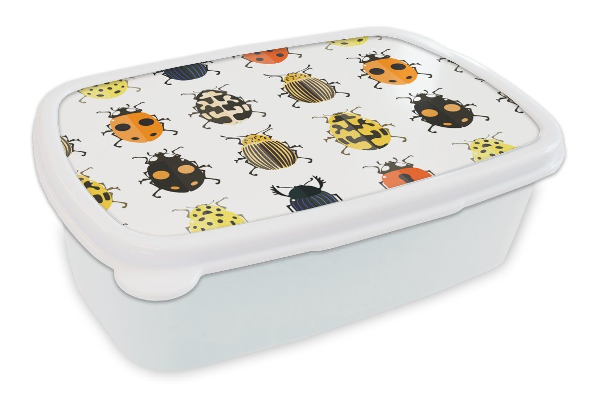 MuchoWow Lunchbox Käfer - Insekten - Gestaltung, Kunststoff, (2-tlg), Brotbox für Kinder und Erwachsene, Brotdose, für Jungs und Mädchen weiß