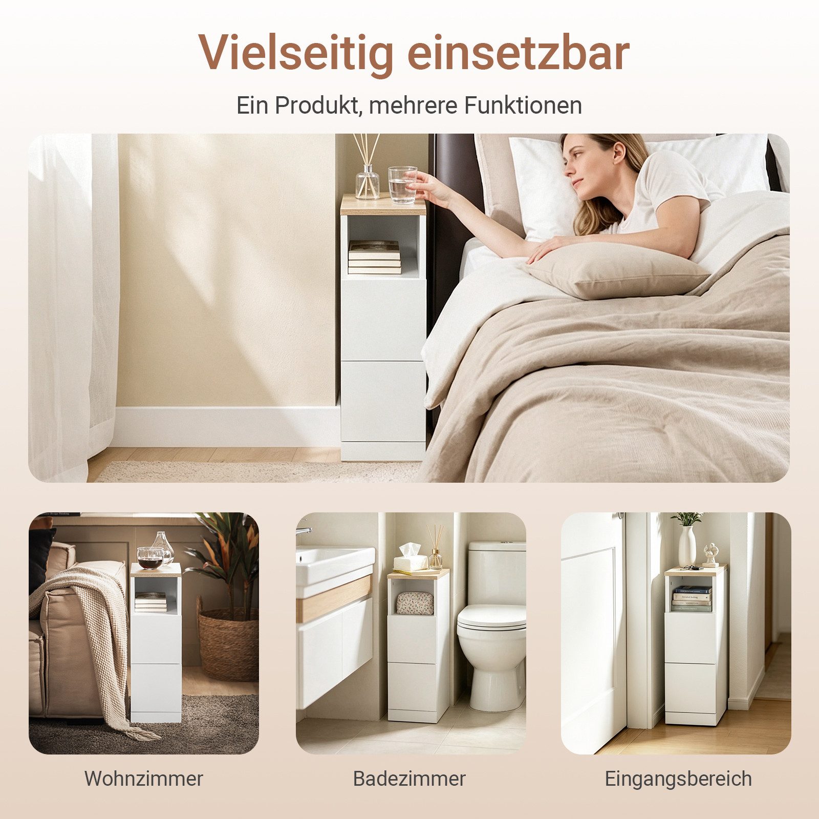 SoBuy Nachttisch FBT149, Nachtschrank mit 2 Schubladen und Ablage, 1/2er set, Beistelltisch Nachttisch schmal Sofatisch Nachtkommode Schlafzimmer