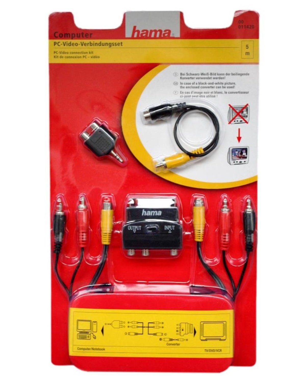 Hama Kabel-Set 5m S-Video 2x Cinch-Kabel Scart Audio-Kabel, Scart,S-Video,Cinch,3,5-mm-Klinke, (500 cm), Komplett-Set Anschluss-Kabel Scart-Adapter Klinken-Adapter, Universal