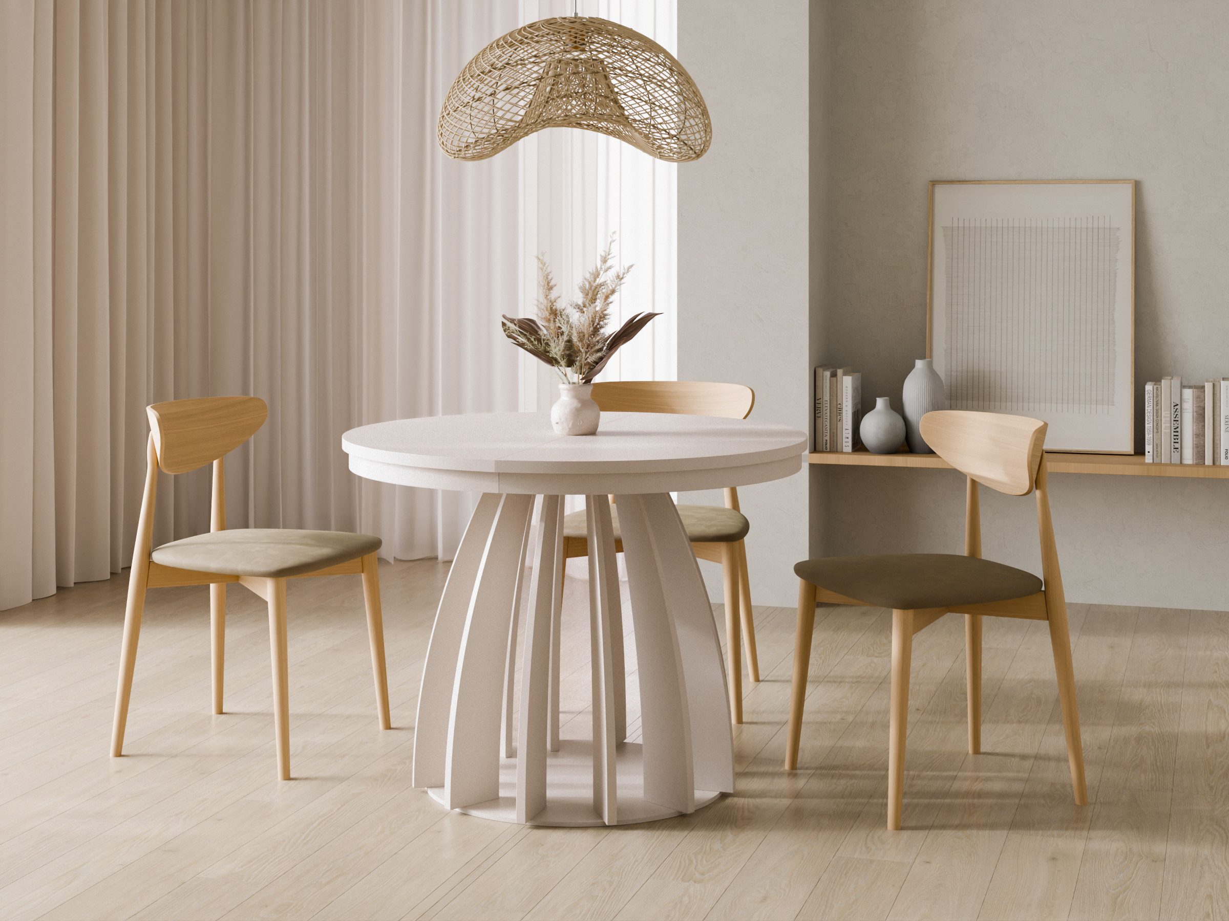 Compleo Esstisch Runder Tisch, ausziehbar 100-180 cm SABO, Kaschmir (MADE IN EU)