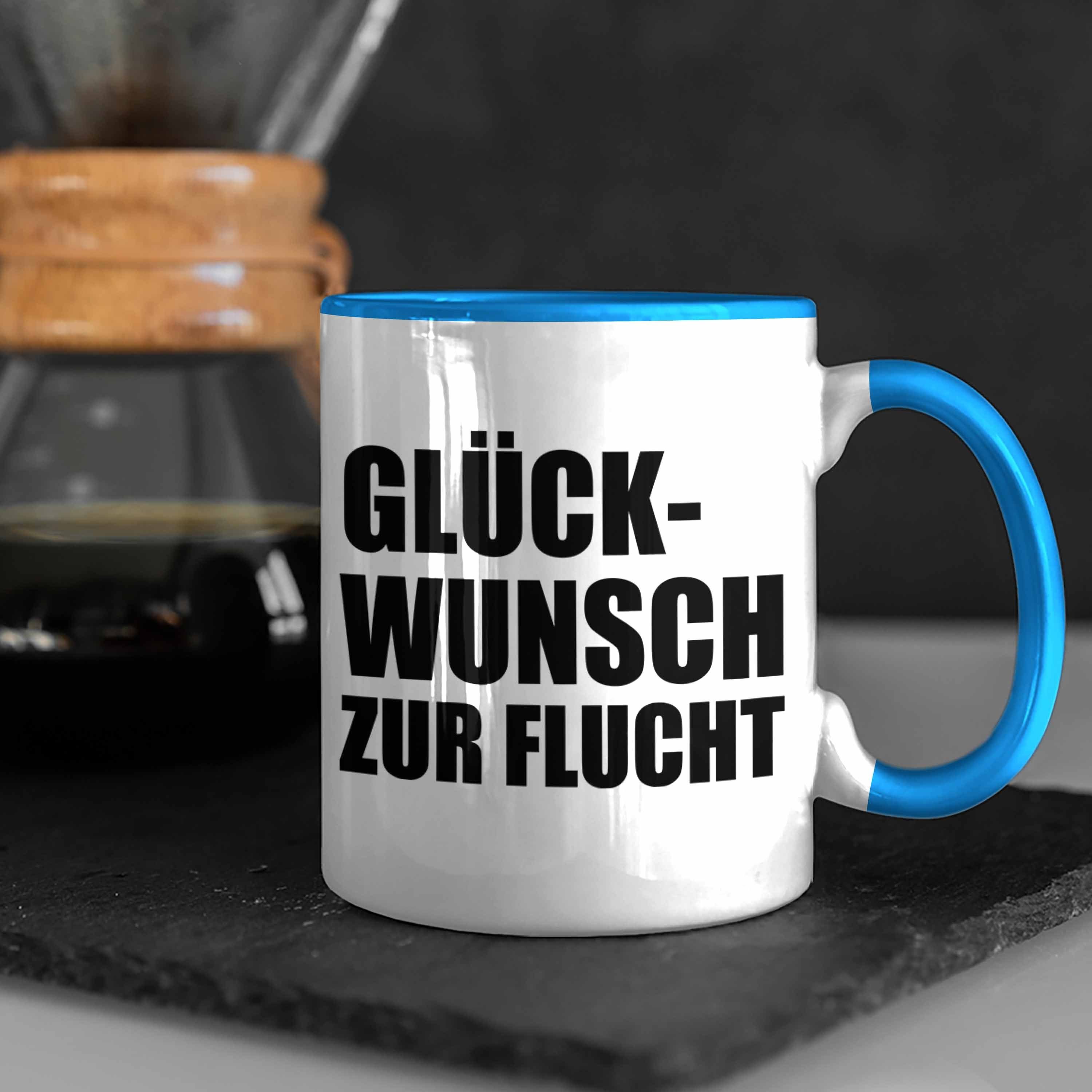 Abschiedsgeschenk - Glückwunsch Trendation Trendation Jobwechsel Kaffeetasse Sprüche Geschenk Flucht Kollege Lustig Zur Kollegin Tasse Tasse Blau