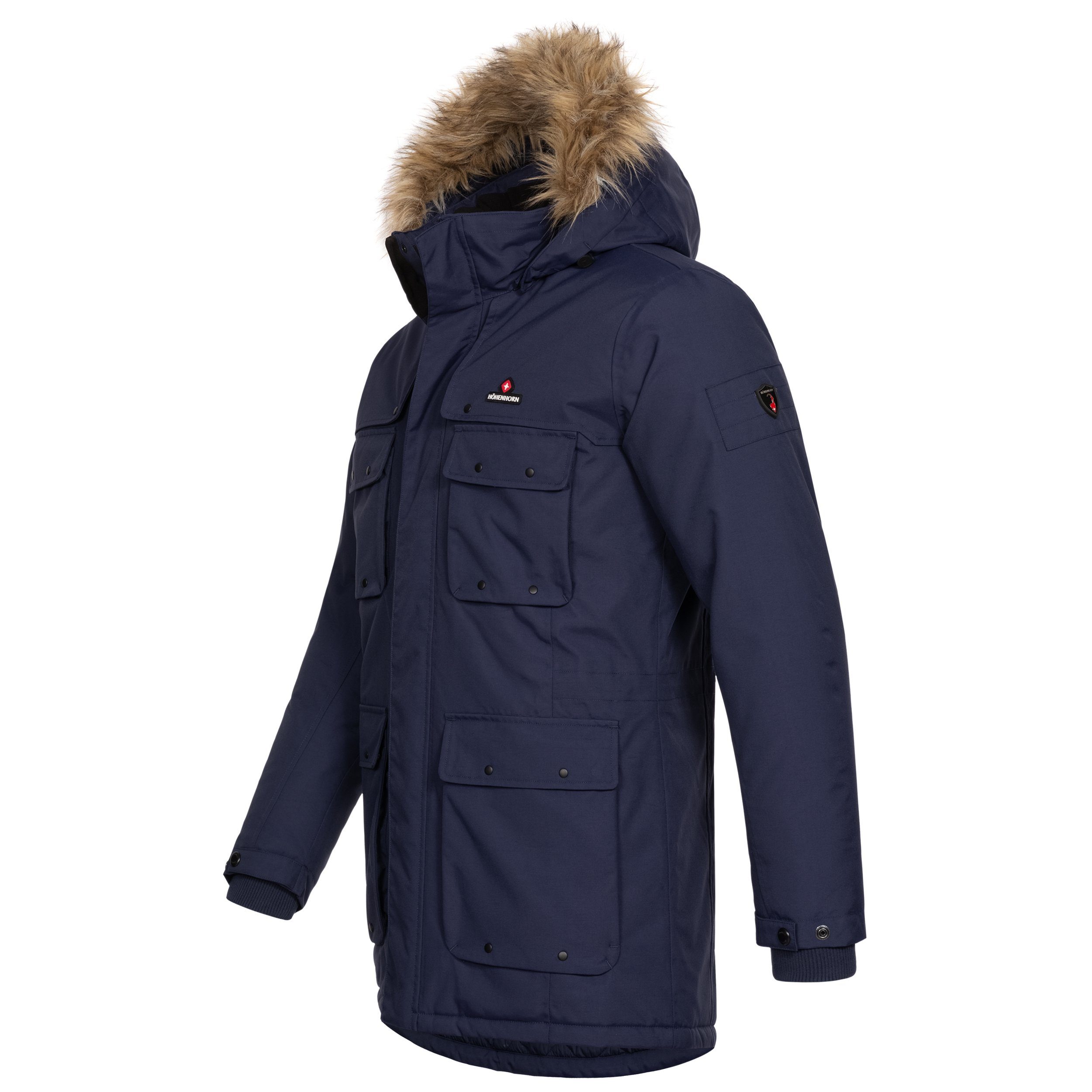 Gefüttert Arpiglias Dunkelblau Parker Parka Höhenhorn mit Jacke Herren Kunstfell Winter Winterjacke