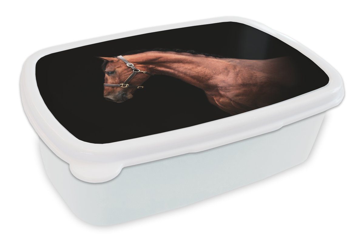 MuchoWow Lunchbox Pferd - Leicht - Halfter, Kunststoff, (2-tlg), Brotbox für Kinder und Erwachsene, Brotdose, für Jungs und Mädchen weiß