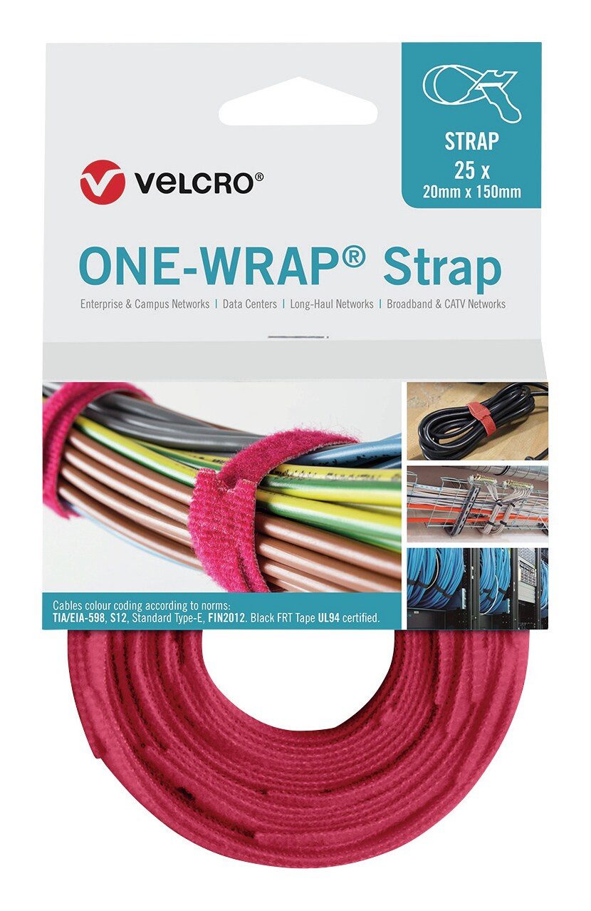 VELCRO Kabelbinder (25 Stück) Klettkabelbinder One Wrap Strap 20 x 330 mm, rot