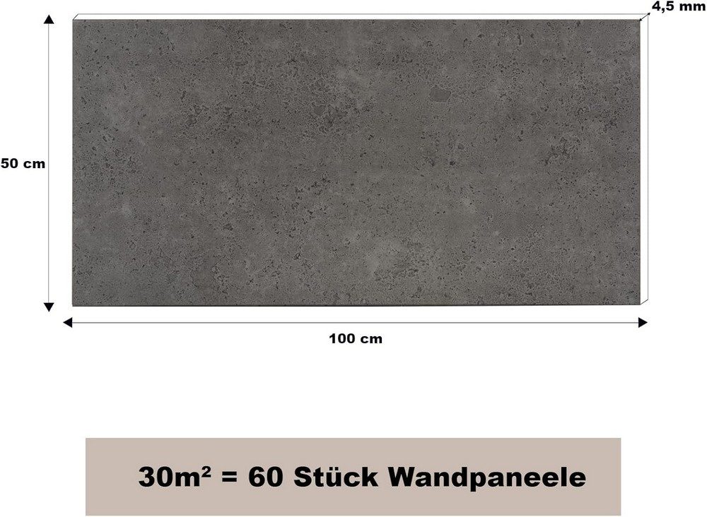 MDEKOR 3D Wandpaneel MDEKOR XPS Dekorative für Innenräume, (60-tlg) 30 m², Betonoptik 50x100 cm Gray Dark, Paneele 4,5 mm dick