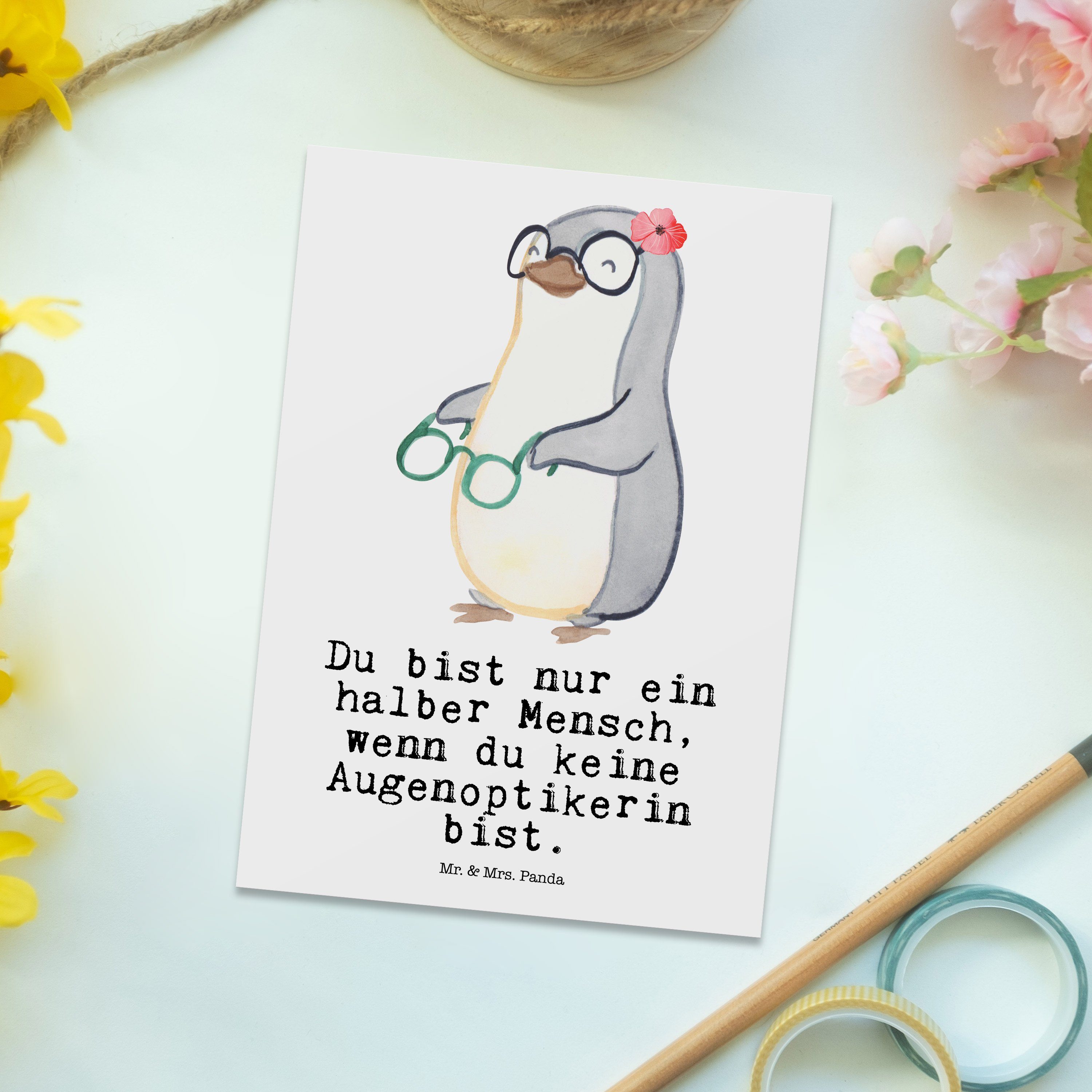 Mr. & Eröffn mit Mrs. Weiß Augenoptikerin Geschenk, Panda Postkarte - - Brillenverkäuferin, Herz