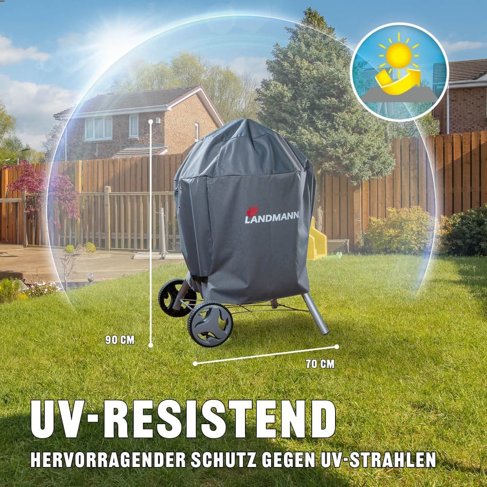 LANDMANN Grillabdeckhaube Wetterschutzhülle 90x70x70cm, Premium wasserdicht UV-beständig, atmungsaktiv & kältebeständig – Bild 3 von 5