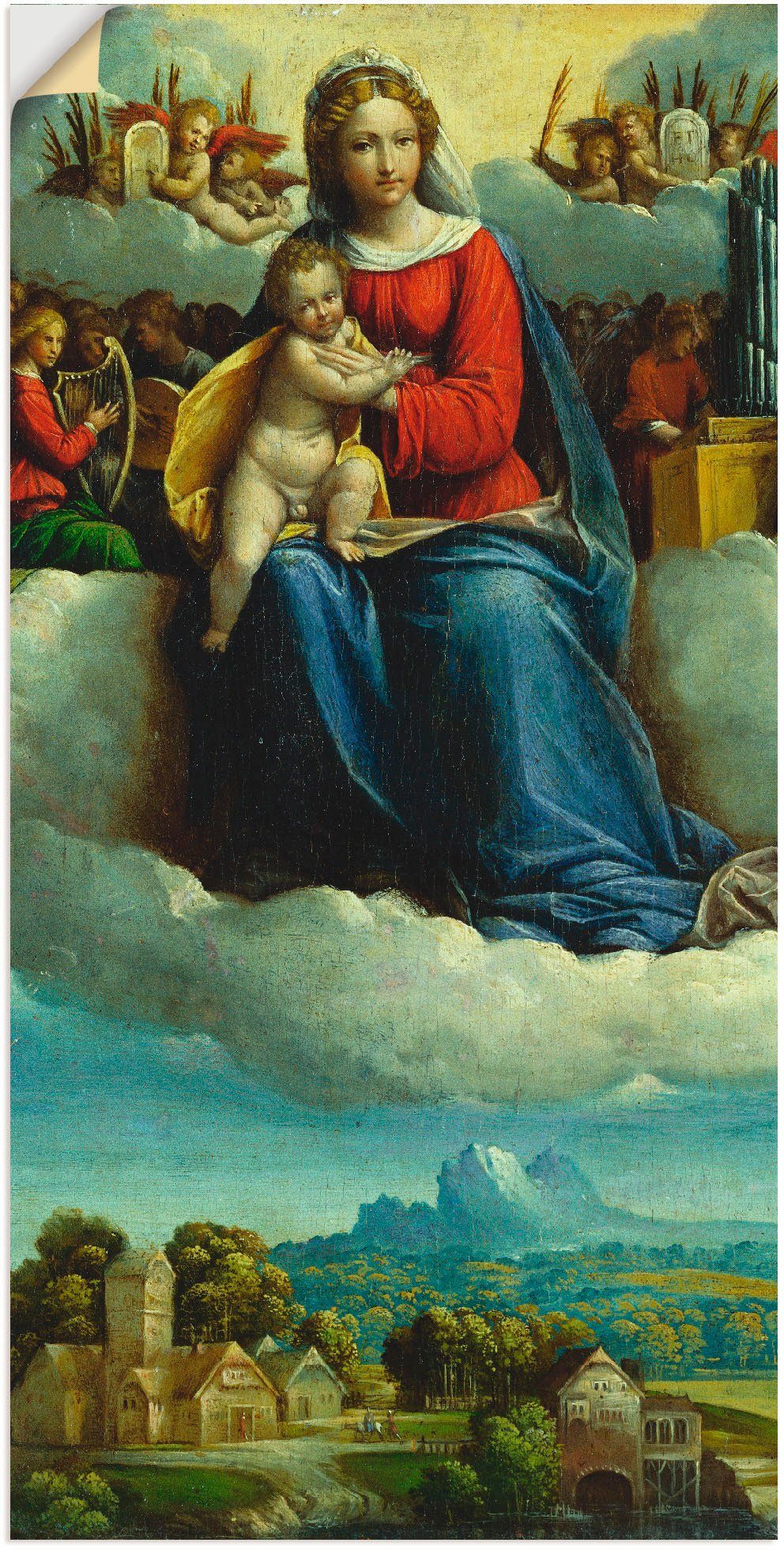 Artland Wandbild Madonna mit Kind umgeben von Engeln, Religion (1 St), als Leinwandbild, Wandaufkleber oder Poster in versch. Größen