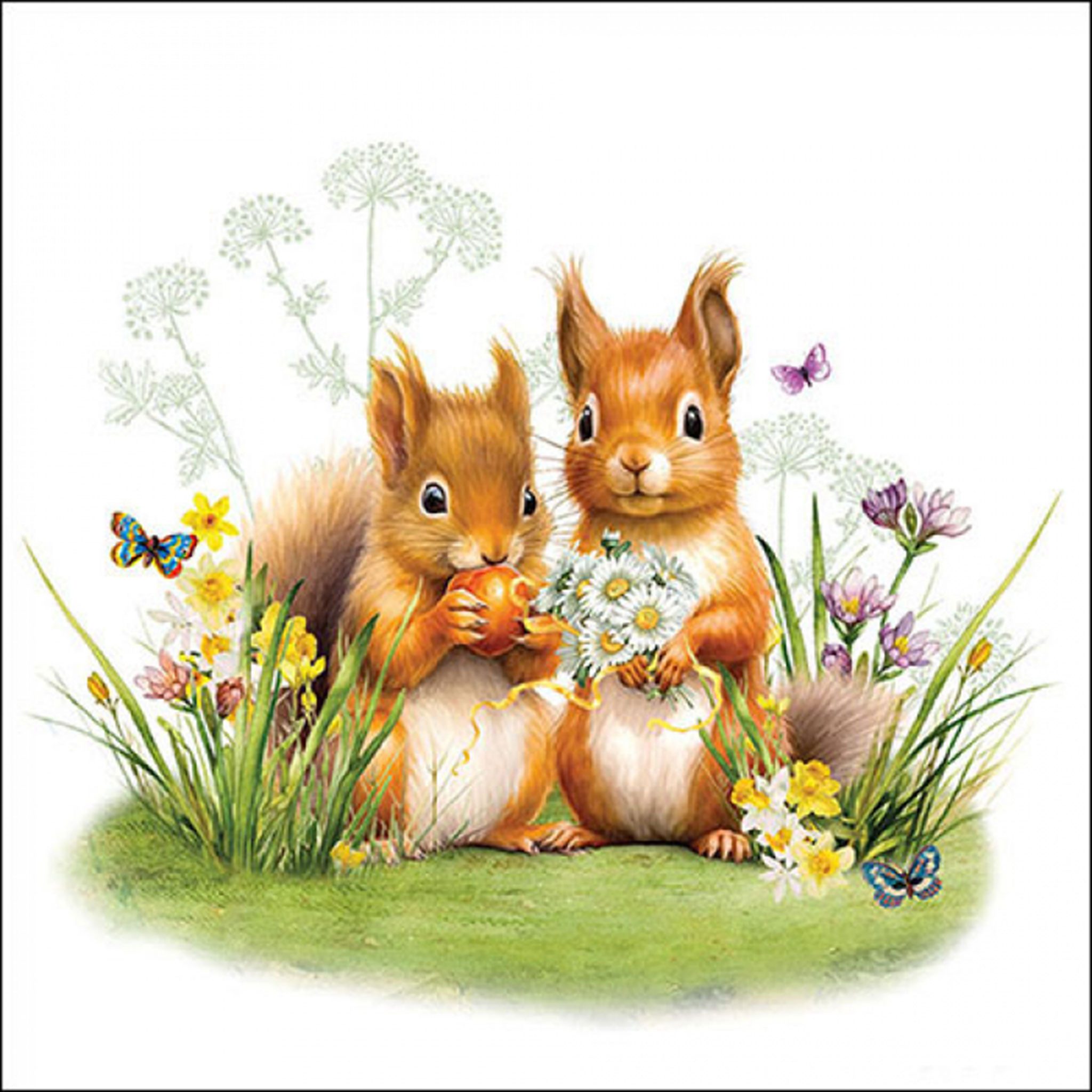 Ambiente Luxury Paper Products Papierserviette, Servietten Papier 33x33cm 3-lag mit Eichhörnchen & Blumenwiese 20 Stk.