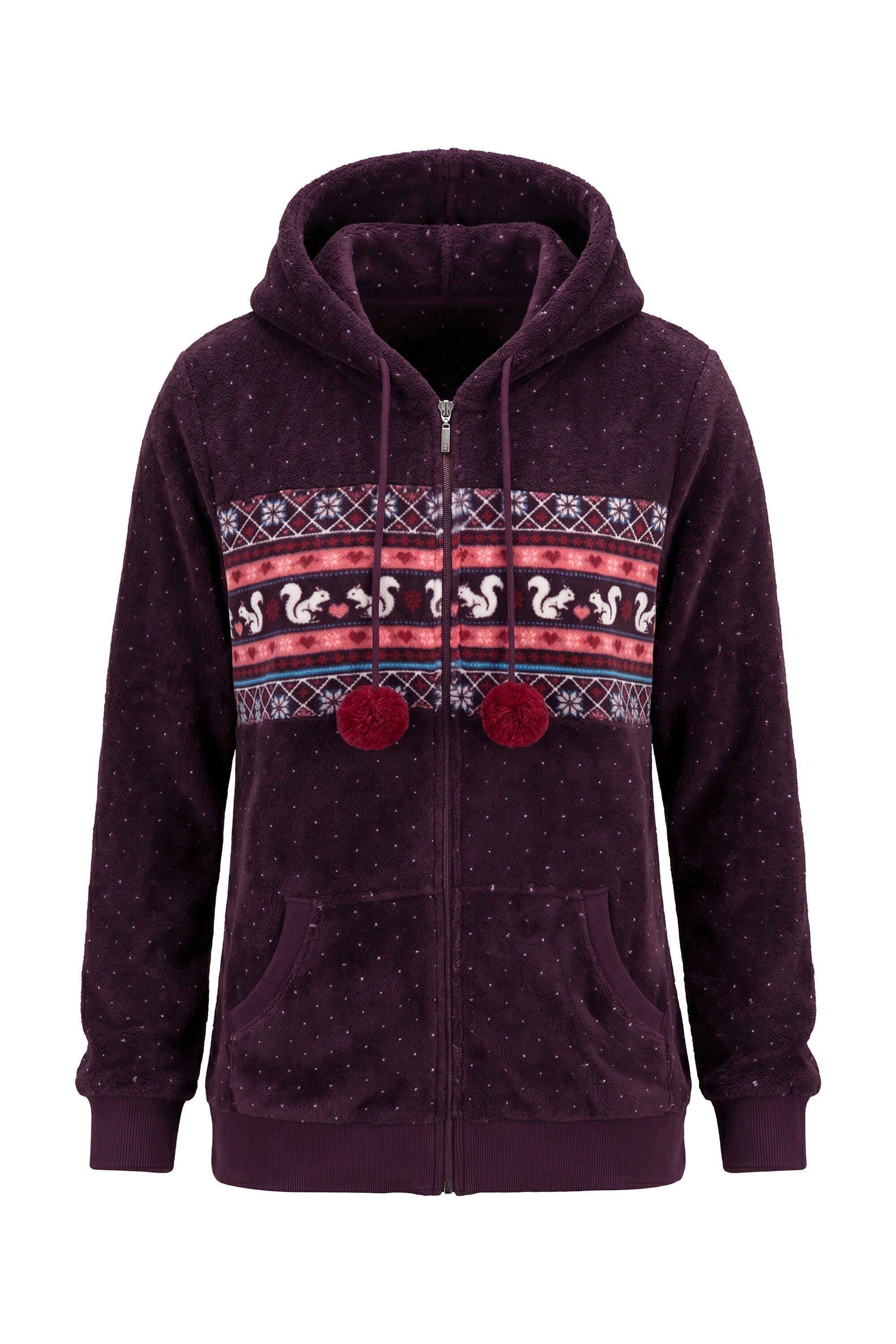 Ulla Popken Sweatjacke Homewear-Jacke Plüsch Norwegermuster Kapuze – Bild 2 von 4