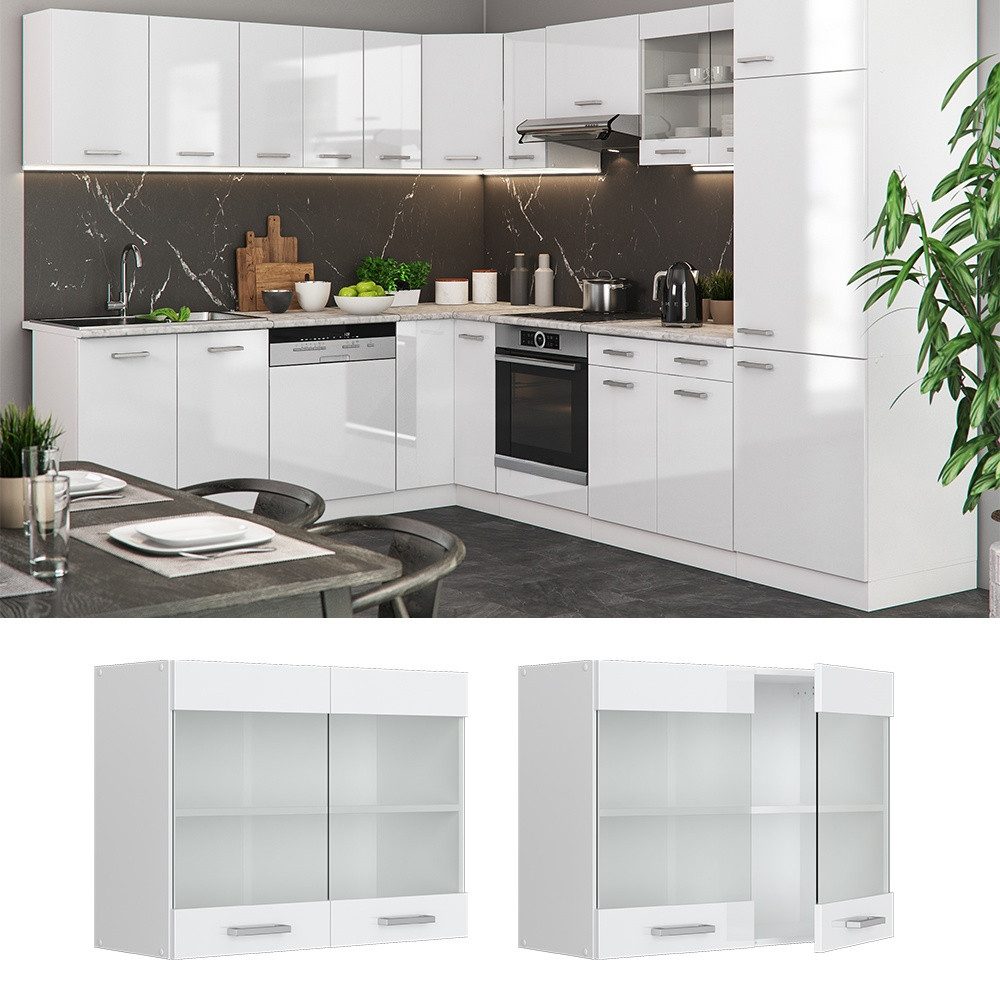 Vicco Glashängeschrank R-Line, Weiß Hochglanz/Weiß, 80 cm (1-St)