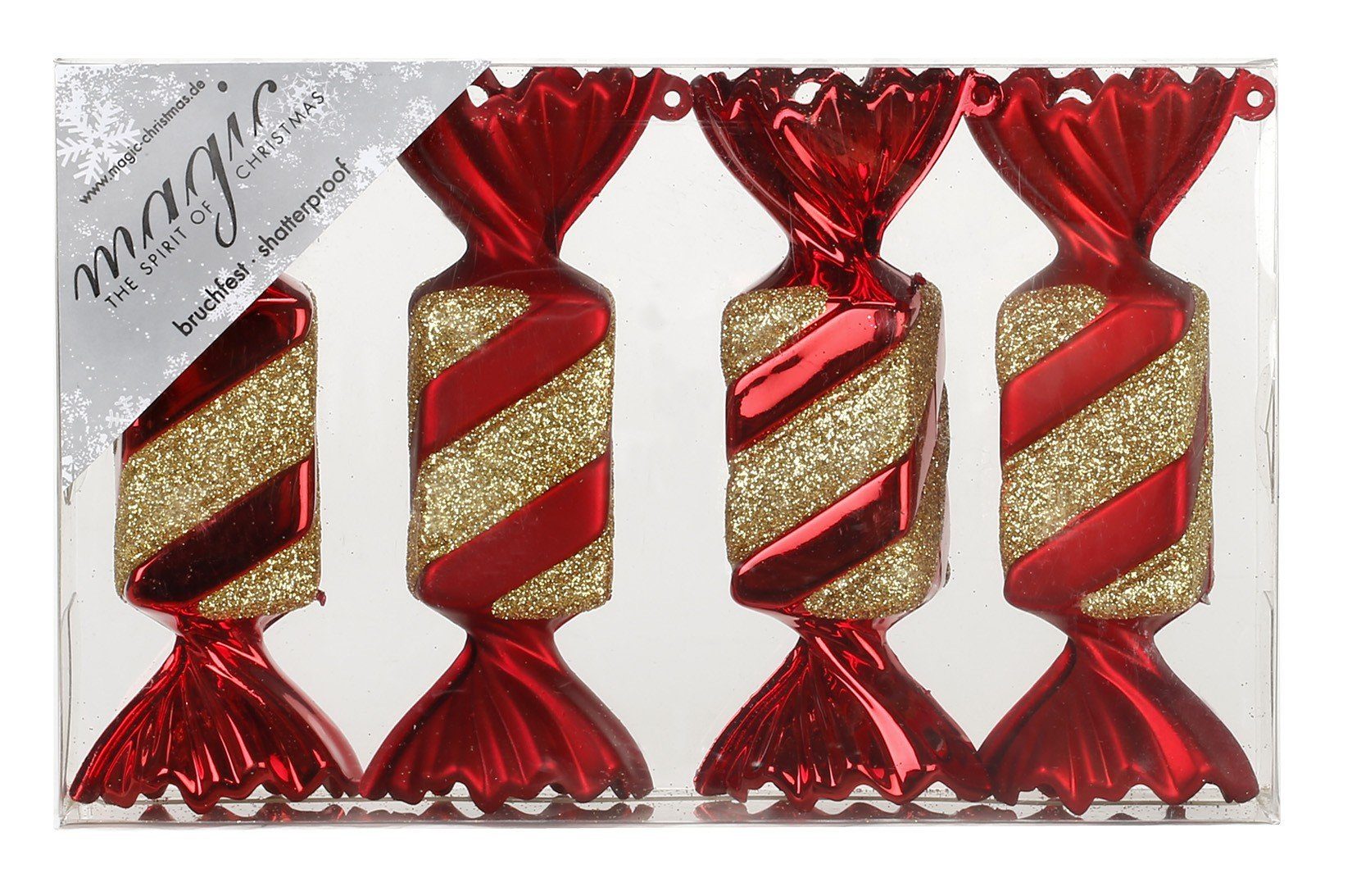 MAGIC by Inge Christbaumschmuck, Christbaumschmuck Bonbons 10,5cm Kunststoff 4er Set - Festive Red
