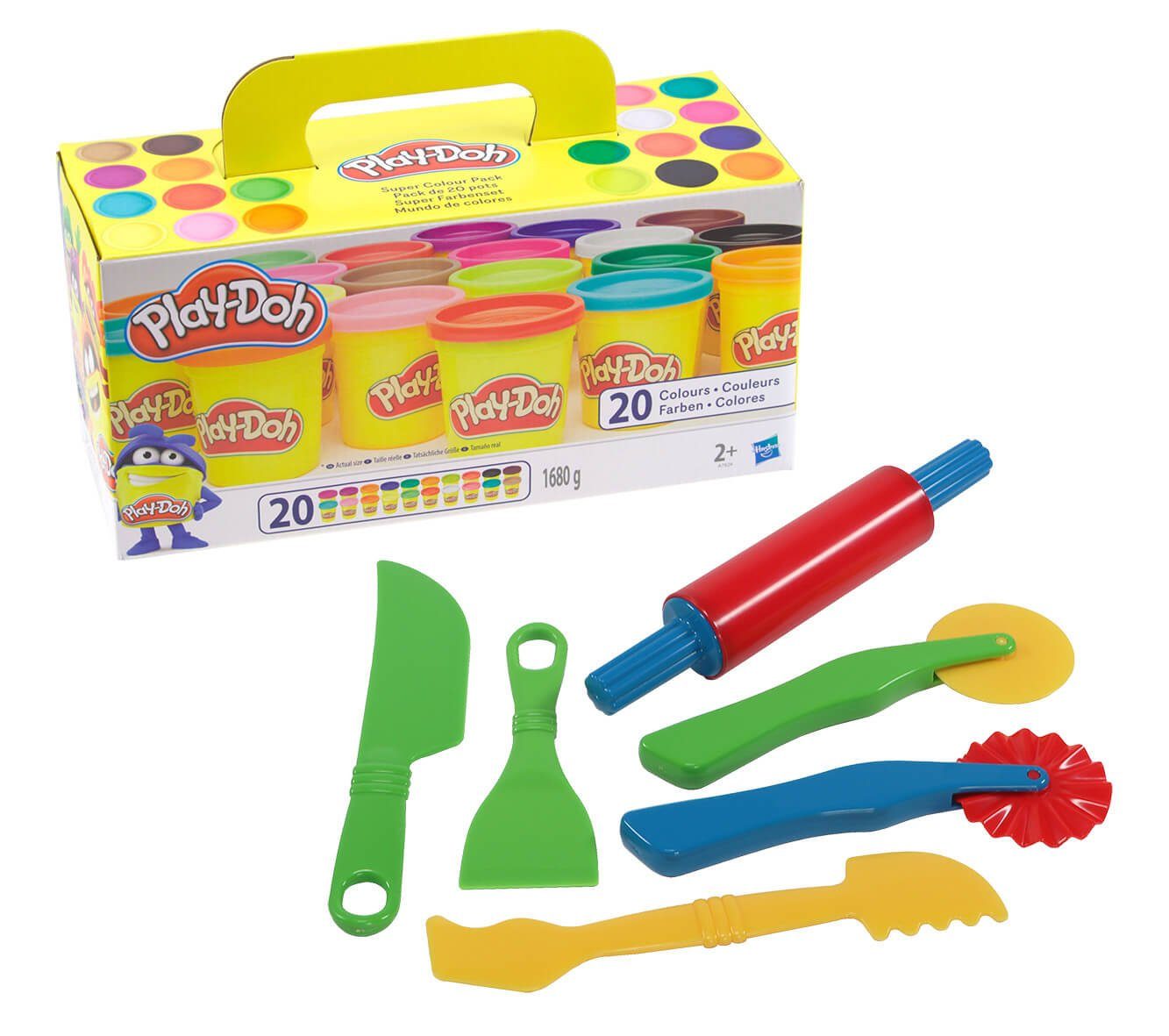 Knete Kinderknete Super Farbenset 20er Pack mit 6 teiligem Knetwerkzeug im