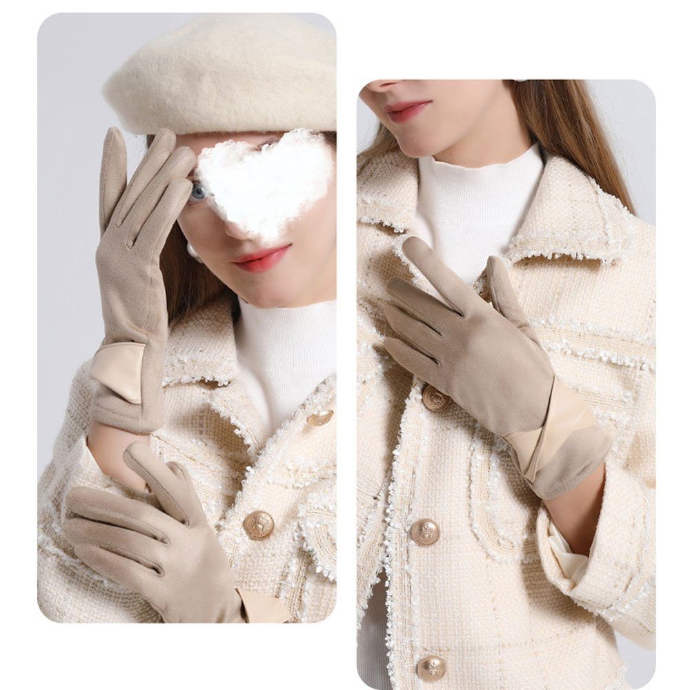 und mit kälteschützend LAKKEC Fäustlinge Damenhandschuhe Frackhandschuhe leichte Pelzkugeln mit hohem warm Elegante Stretch, Grau