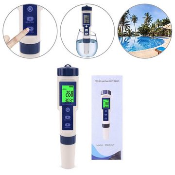 yozhiqu pH-Messgerät Fünf-in-eins-Digital-Wasserqualitätstest,Energiesparfunktion TP67, (1-tlg), überwachen Sie TDS-, EC-, pH-, Salzgehalt- und Temperaturmessungen.