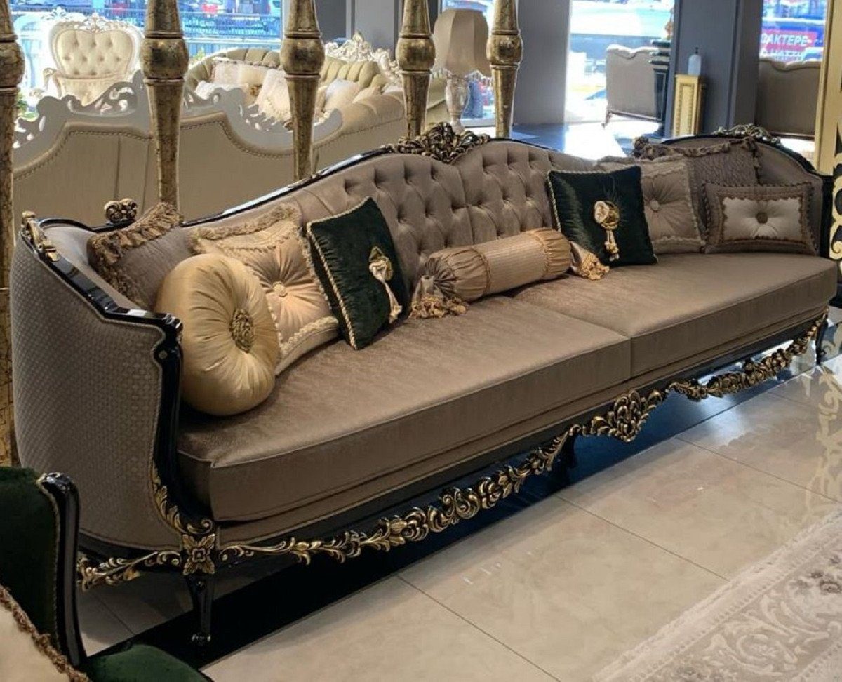 Casa Padrino Sofa Luxus Barock Sofa Silber / Schwarz / Gold - Prunkvolles Wohnzimmer im Barockstil - Barock Wohnzimmer Möbel - Edel & Prunkvoll