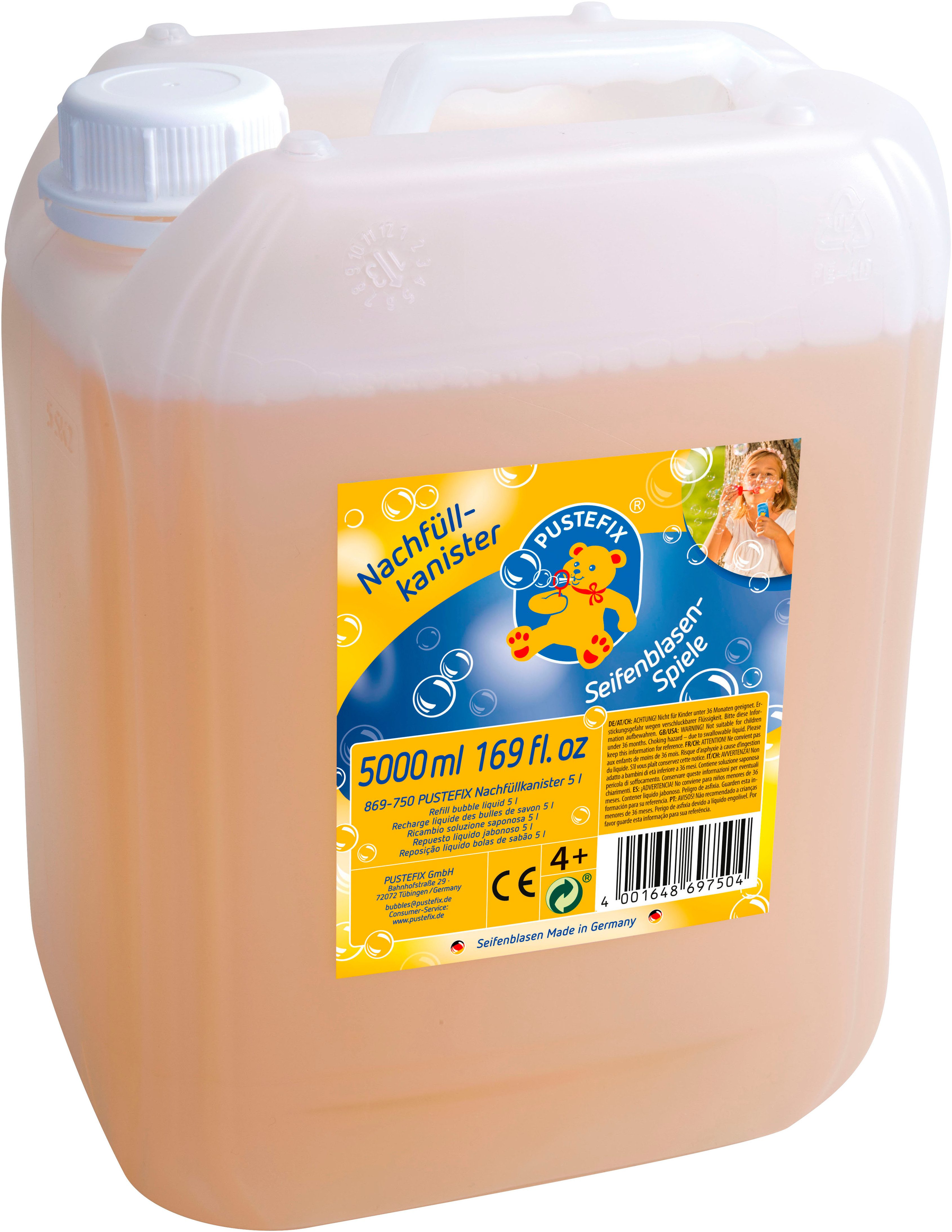 PUSTEFIX Seifenblasen Kanone Seifenblasen Nachfüllkanister, Made in Germany