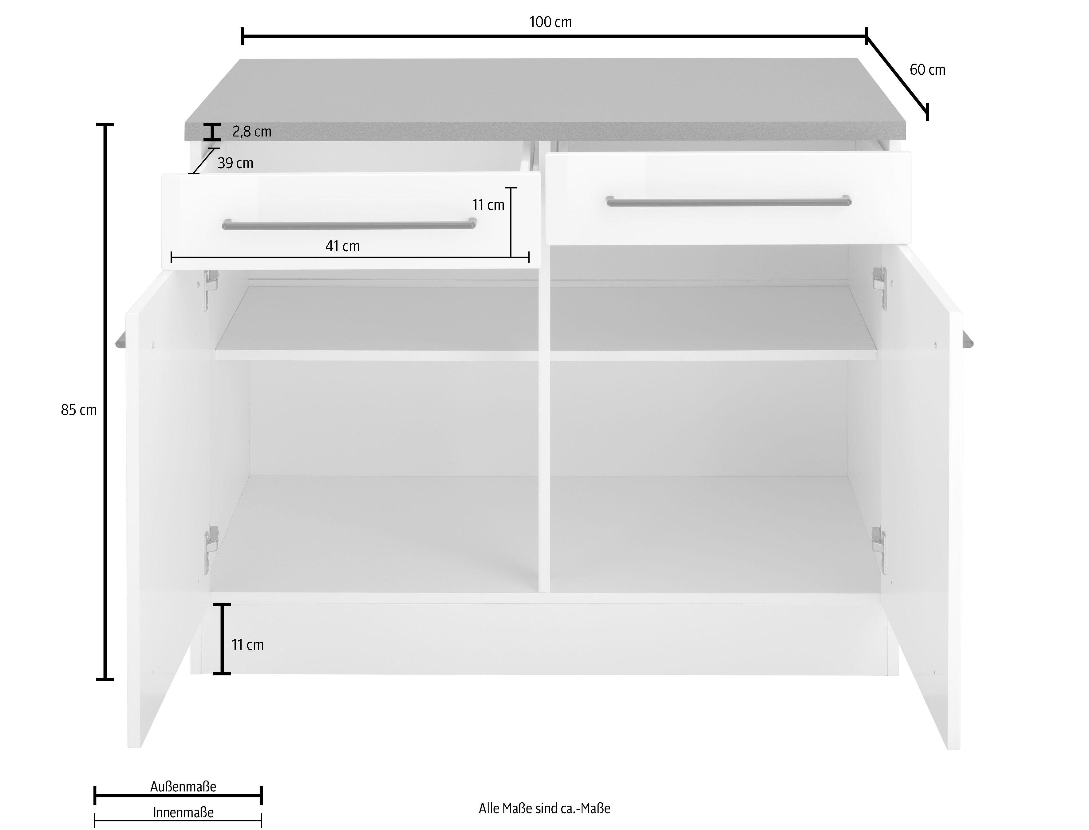 2 2 Schubkästen, grafit HELD breit, MDF | 100 MÖBEL schwarzer Metallgriff, Tulsa wotaneiche cm Unterschrank Front Türen,