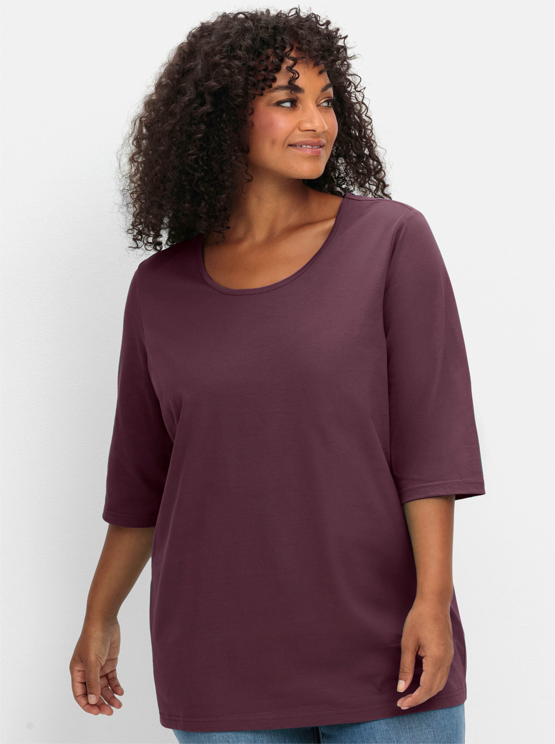 Sheego T-Shirt 3/4-Arm-Shirt 3/4-Arm mit Rundhalsausschnitt, gerade Schnittform