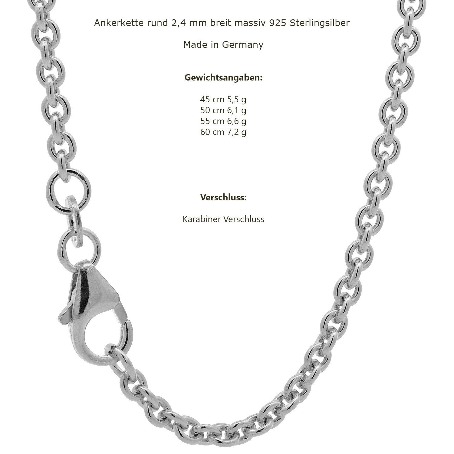 HOPLO Silberkette Silberkette Ankerkette Länge 45cm - Breite 2,4mm - 925 Si günstig online kaufen