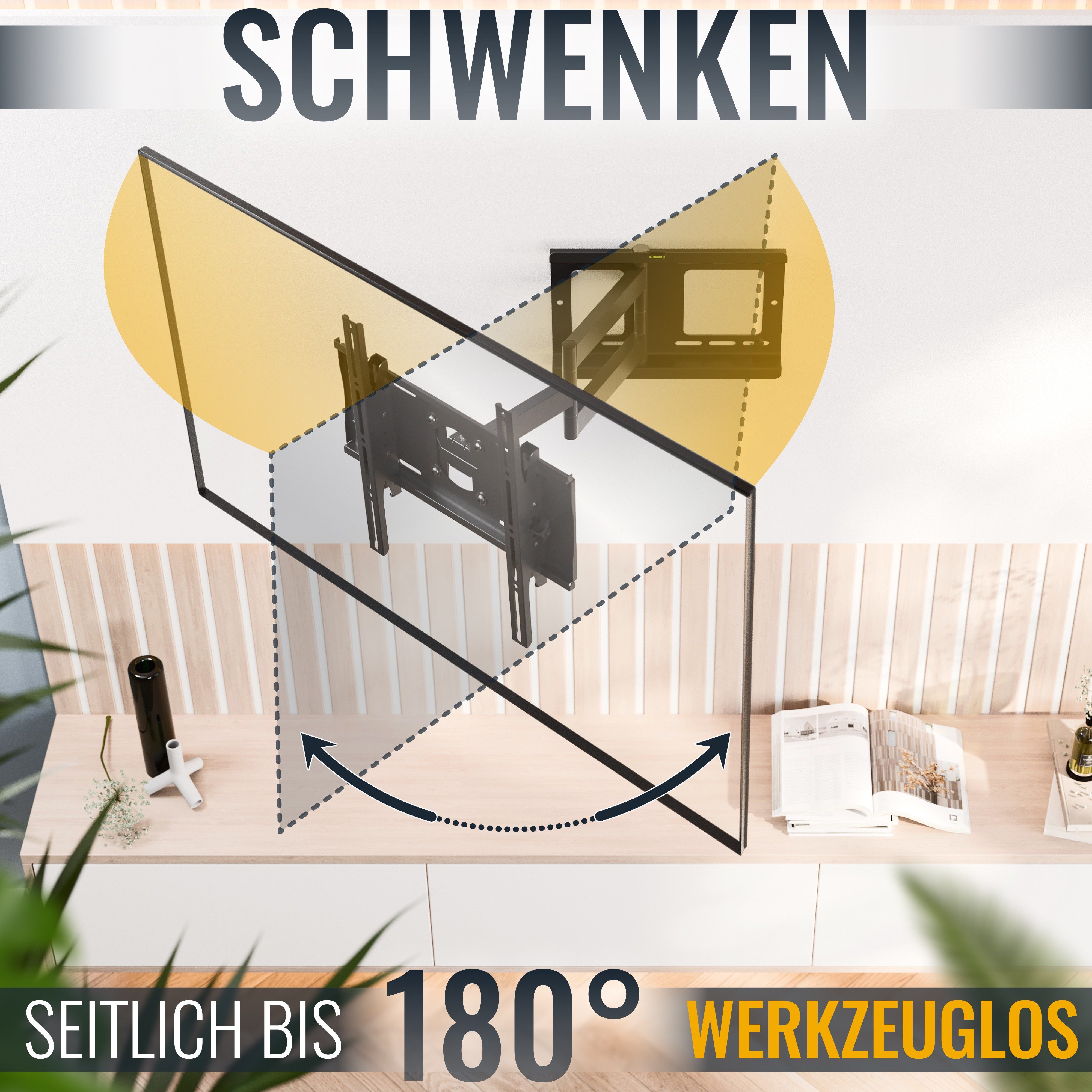 RICOO TV-Wandhalterung TV Wandhalter 47" 50" 55" 65" 75" max 95 Kg schwenkbar R23-F, (bis 75 Zoll, VESA 200x200 bis 400x400, 1-tlg., inkl. FISCHER® Dübel vollbeweglich ausziehbar 40 Zoll bis 75 Zoll, bis 15° Neigung, bis zu 180° Schwenkung, Fernseher Halter universal)