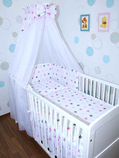 Babybettwäsche Baby Bettset - 6 teiliges Set mit Chiffon Himmel Bettwäsche Nestchen, Primawela